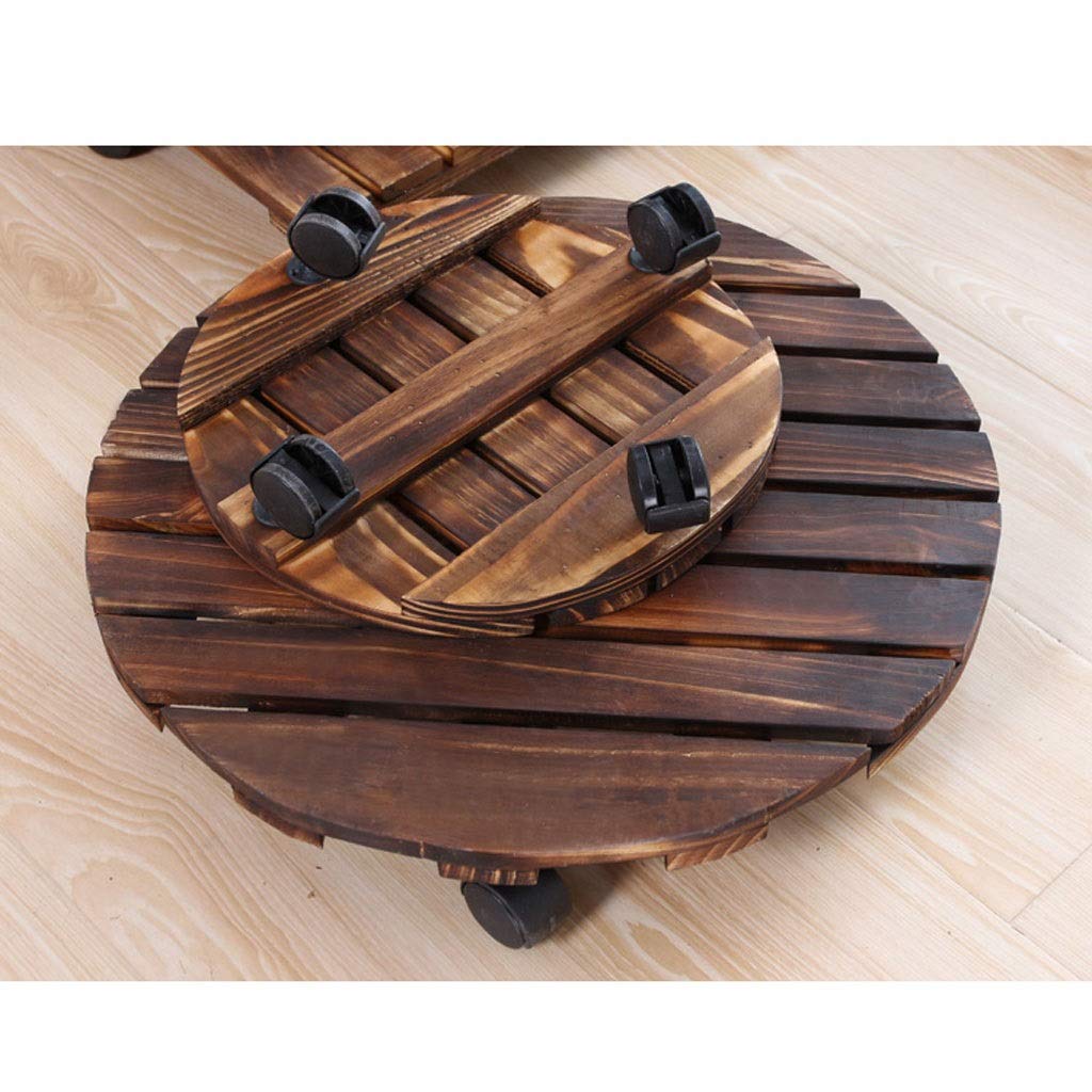 Round Pine Wooden Planter Caddy with 4 Lockable Wheels - 18 Inch Plant Stand for Indoor & Outdoor Use - Heavy Duty Flower Pot Mover for Garden, Patio, Balcony and Home Decor
