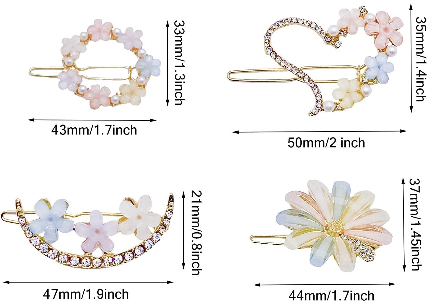 ANNA CREATIONS Korean Style Rhinestone Hair Clips for Women and Girls - 8-Piece Hair Accessories Set for Parties, Weddings, and Daily Wear