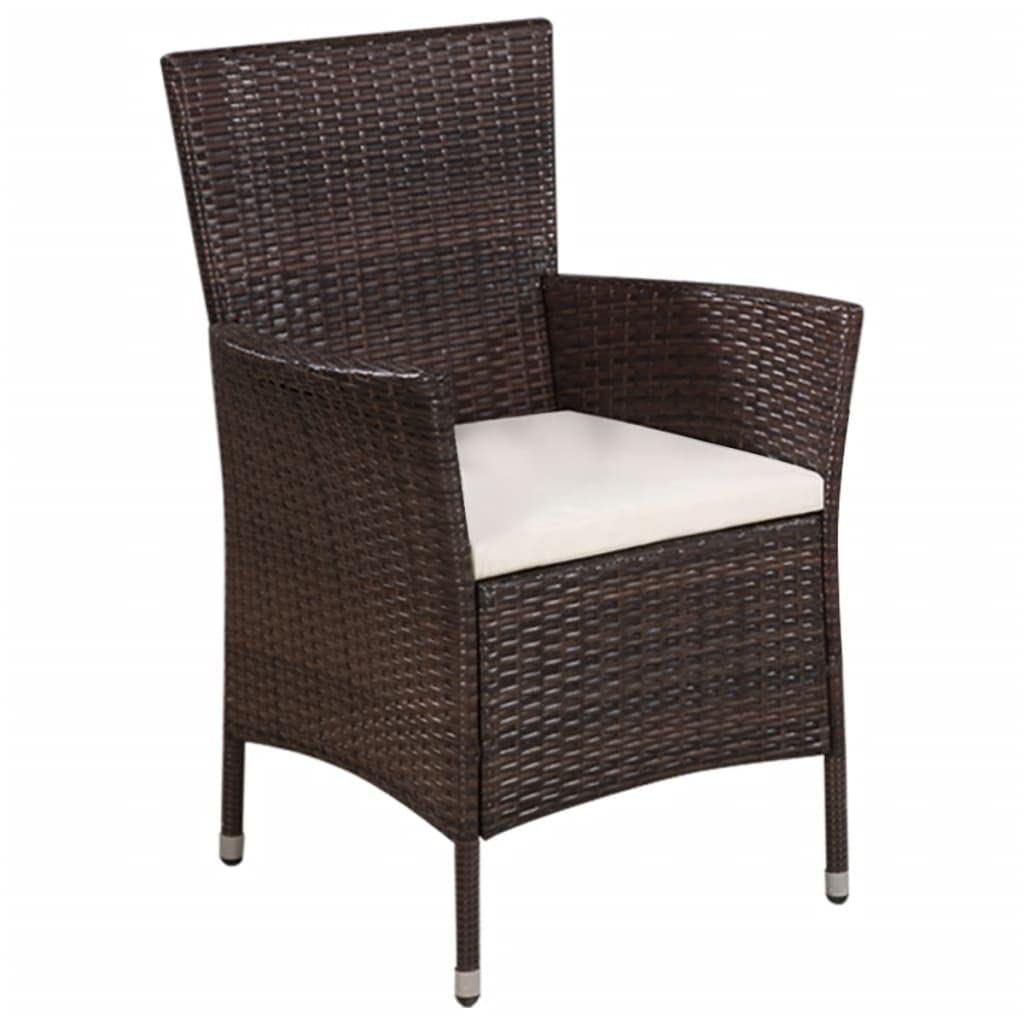 SKM Patio Chair and Stool Set with Cushions - Brown Poly Rattan Outdoor Furniture for Garden, Poolside, and Backyard Relaxation