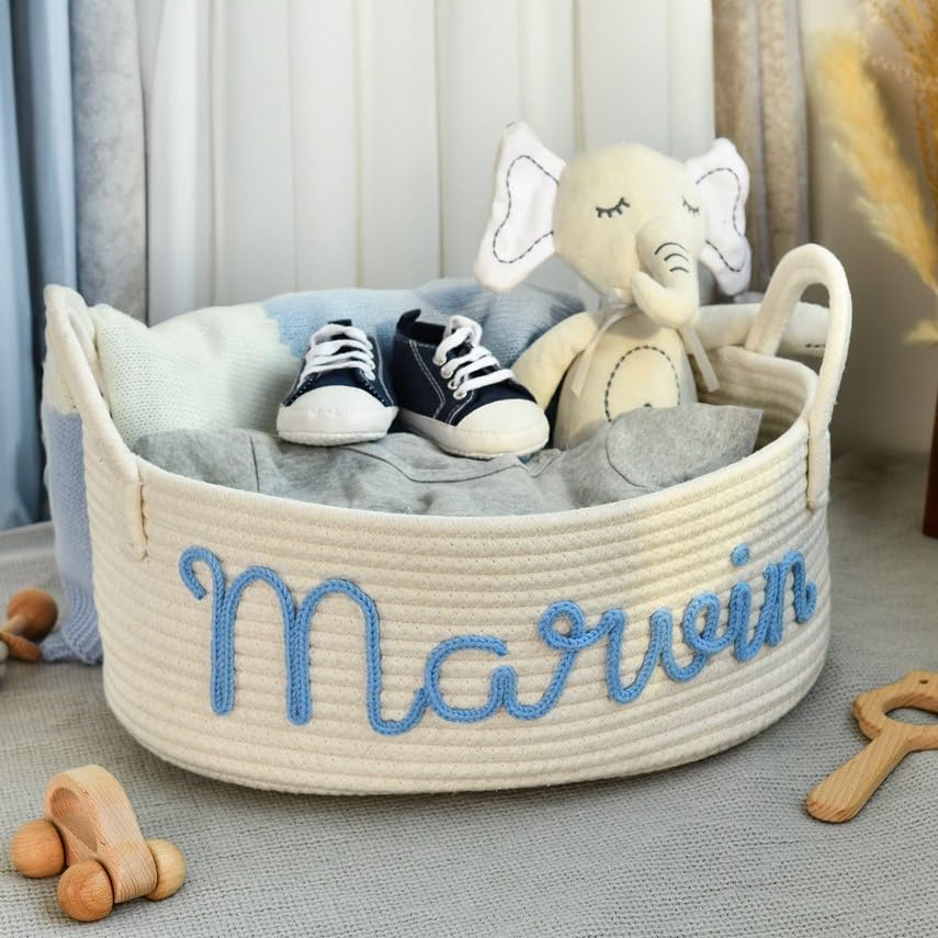Personalized Baby Shower Gift Basket - Handmade Cotton Rope Storage Bin with Handles for Nursery Organization | Cute Woven Baby Essentials Organizer | Perfect for Newborn Gifts, Nursery Decor & Baby Shower Favors