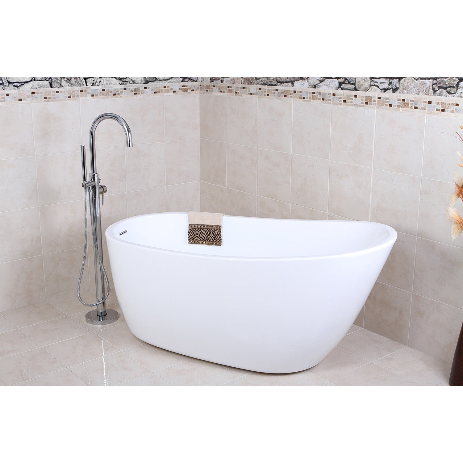 Aqua Eden VTRS592928 59-Inch Glossy White Acrylic Oval Freestanding Bathtub with Drain - Perfect for Luxury Bathrooms & Spa-Like Relaxation