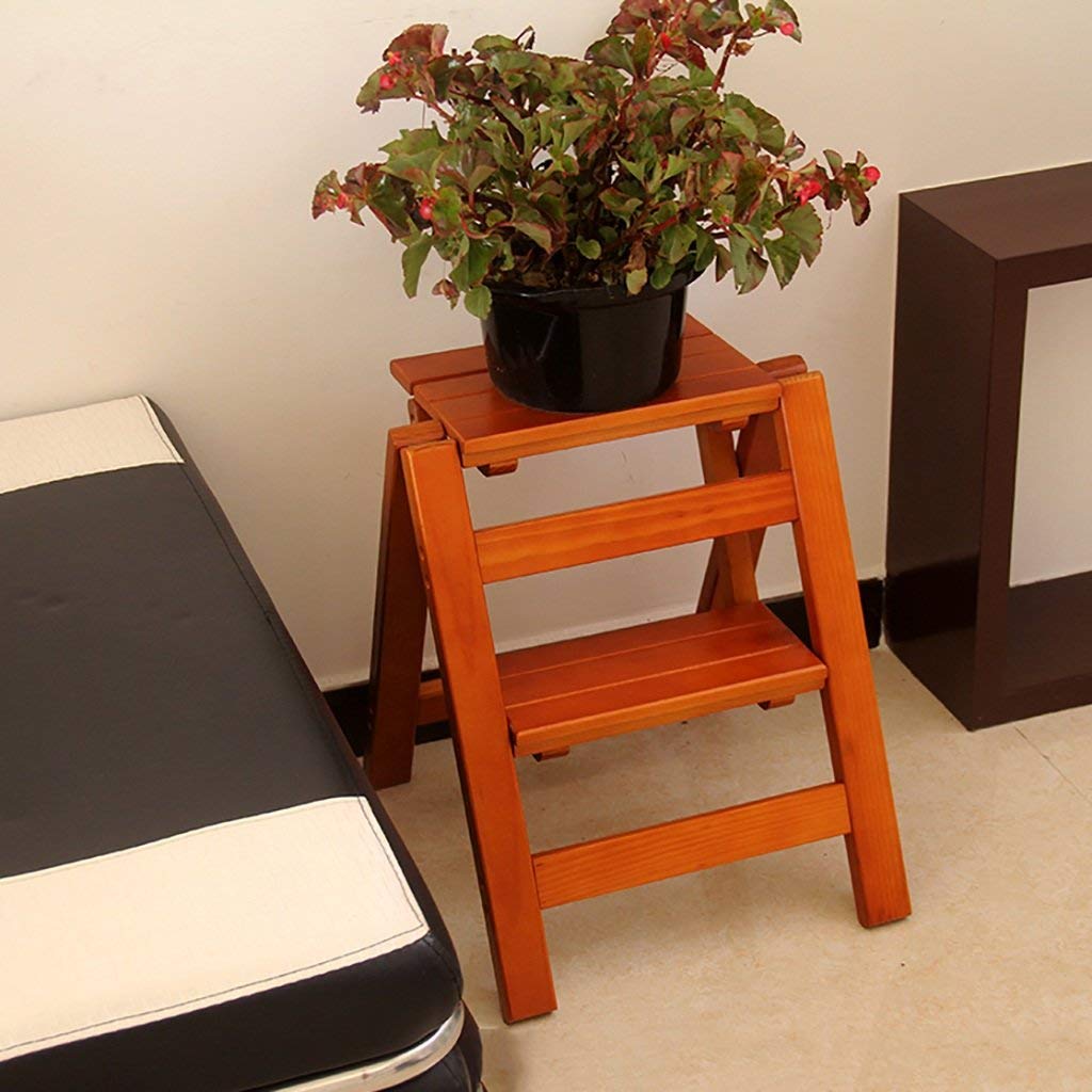 Solid Wood Folding Step Stool - 2 Step Ladder for Home, Multifunctional Small Stair Climbing Stool - Perfect for Kitchen, Bathroom, and Indoor Use (Color: Natural)