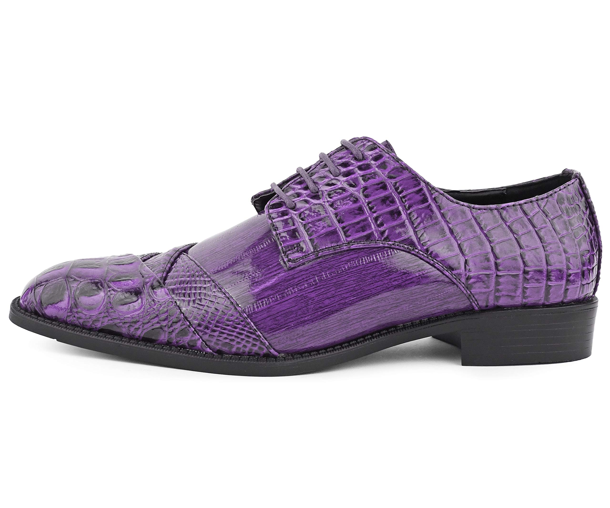 Bolano Bandit Men's Cap Toe Oxford Dress Shoes | Alligator Print Formal Shoes | Croc Folded Leather Oxfords for Business, Weddings & Special Occasions
