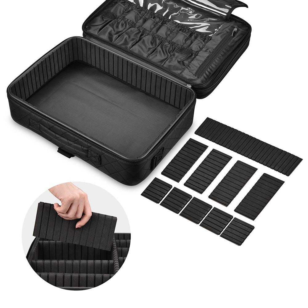 TheLAShop 17-Inch Black Quilted Makeup Train Case - 1200D Heavy Duty Cosmetic Organizer for Professional Makeup Artists & Travel | Perfect for Salon, Bridal, and On-The-Go Beauty Storage