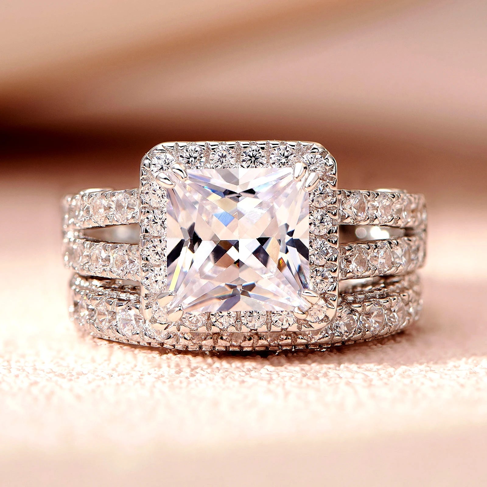 Vintage Wedding Rings for Women - 925 Sterling Silver Bridal Set with 4Ct Princess Cut 5A Cubic Zirconia - Elegant Fine Jewelry for Engagement, Anniversary & Special Occasions