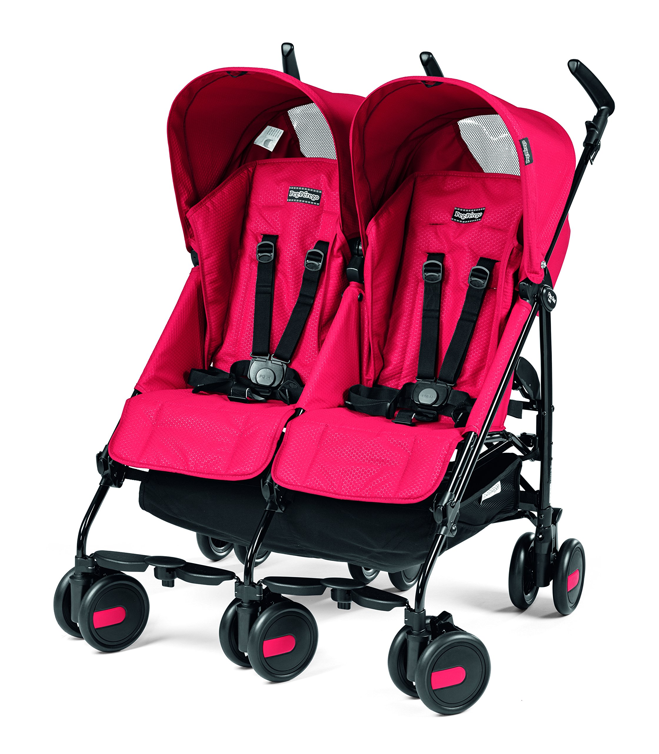 Peg Perego Pliko Mini Twin Baby Stroller - Lightweight Compact Double Stroller for Twins, Mod Red | Perfect for Travel, Shopping & Everyday Use with Toddlers
