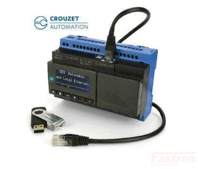 Crouzet EM4 Glossy Black Nano PLC - 16 Inputs, 2 PWM & 8 Relay Outputs, 24V AC/DC - Compact Industrial Automation Controller for Smart Home & Factory Automation