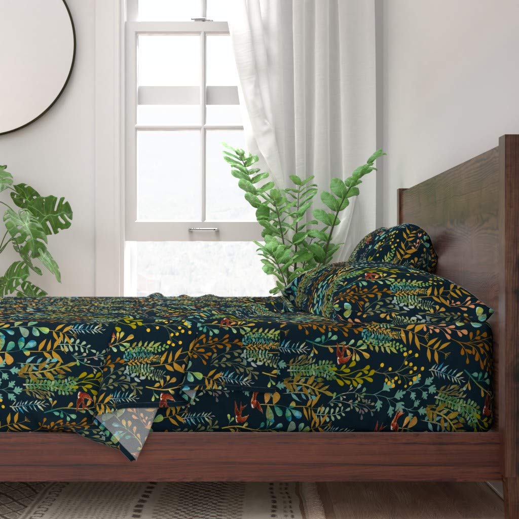 100% Cotton Twin Sheet Set 3pc - Wildflowers Garden Botanical Watercolor Print | Soft Breathable Bedding for Nursery, Kids Room & Guest Bed | Organic Cotton Sheets with Nature Fern Plant Design