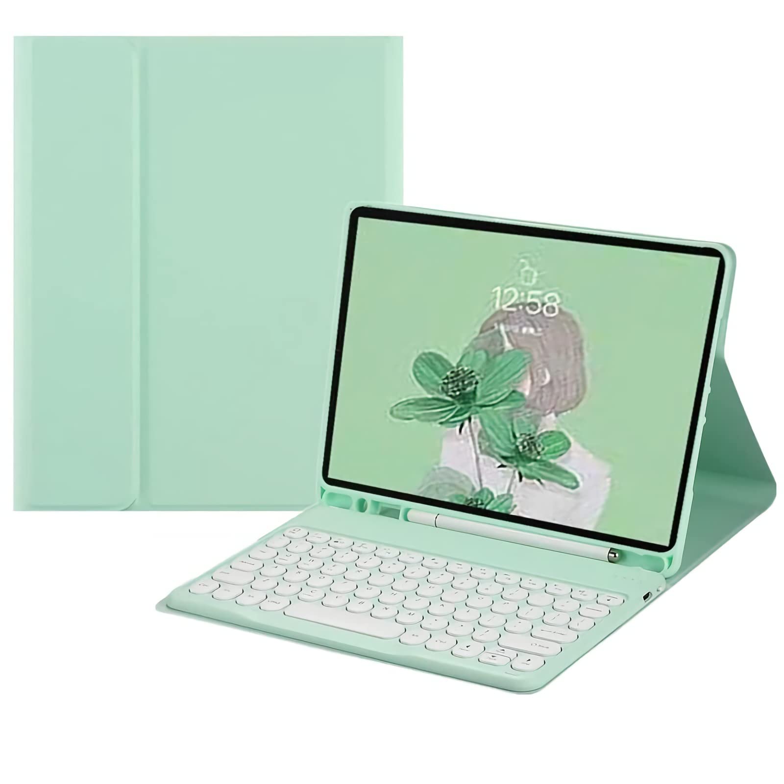 Wireless Bluetooth Keyboard Case for iPad Mini 6 (2021) 8.3-inch - Detachable Round Key Keyboard with Pencil Holder & Protective Cover - Green | Perfect for Work, Study & Travel