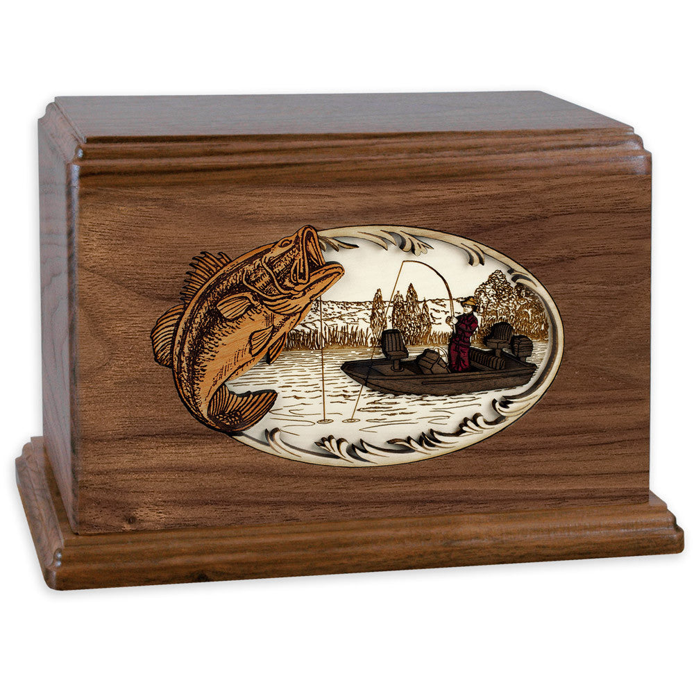 Handcrafted Companion Cremation Urn with Bass Boat Fishing 3D Wood Inlay - Memorial Keepsake for Loved Ones | Perfect for Home Memorials, Funeral Services & Ash Scattering Ceremonies