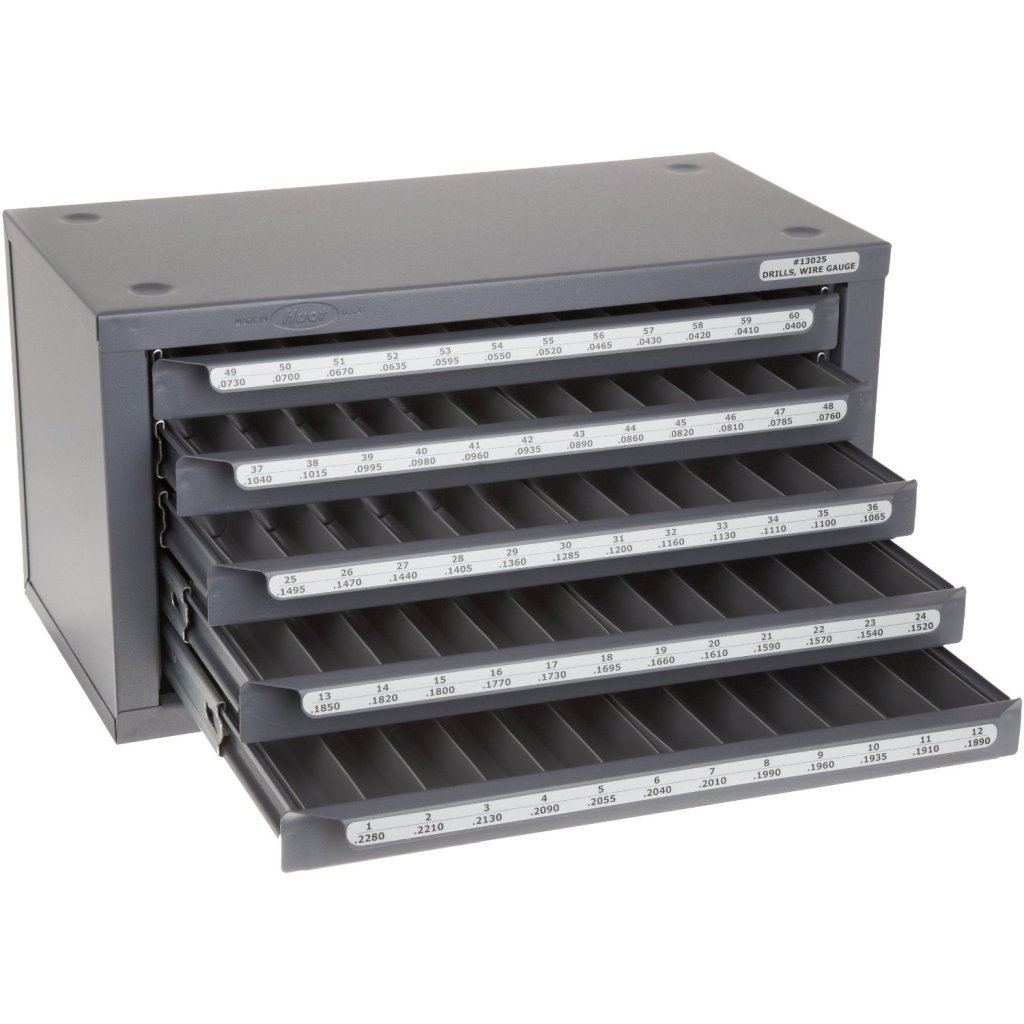 HUOT #13025 Wire Gauge Drill Bit Dispenser Organizer Cabinet - Holds Sizes #1-60 Drill Bits | Perfect for Workshop, Garage & DIY Projects