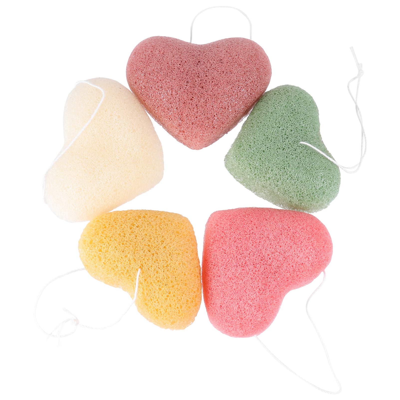 EXCEART 5-Pack Konjac Facial Sponge Set - Natural Cleansing & Exfoliating Heart-Shaped Beauty Sponges for Women | Gentle Makeup Remover & Daily Skincare | Perfect for Sensitive Skin & Eco-Friendly Beauty Routine