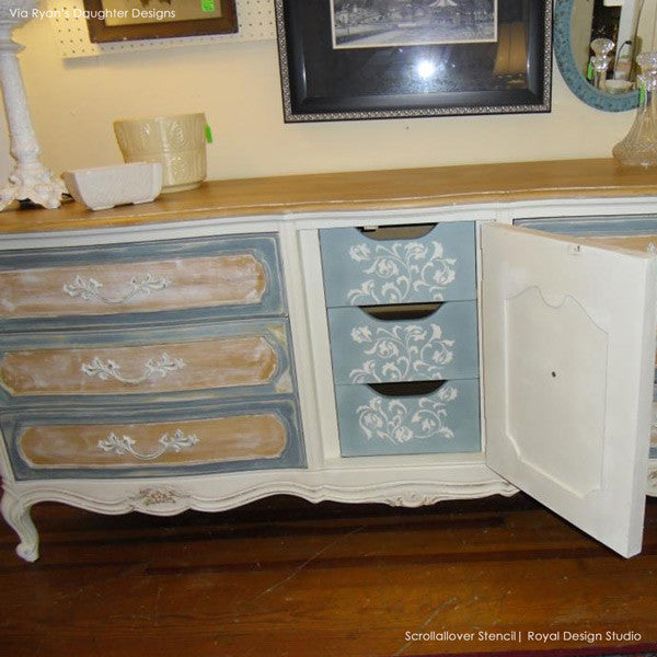 Scrollallover Furniture Stencil - Reusable DIY Wood Stencils for Painting & Decorating - Perfect for Home Decor, Cabinets, Walls, and DIY Craft Projects