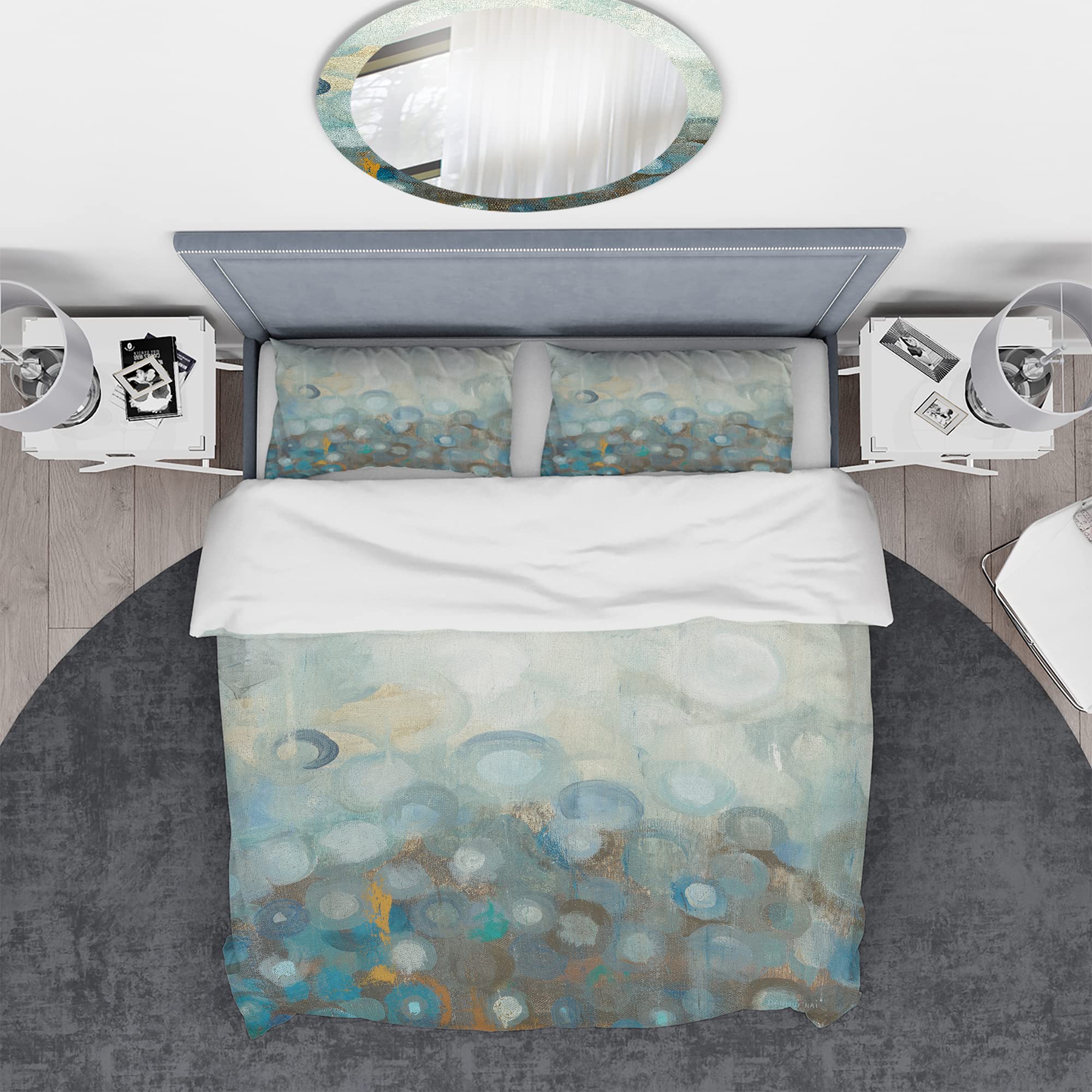 DesignQ Blue & Bronze Dots Glass Print Duvet Cover Set King Size - 3 Piece Abstract Modern Bedding | All Season Comfort for Contemporary Bedrooms & Guest Rooms