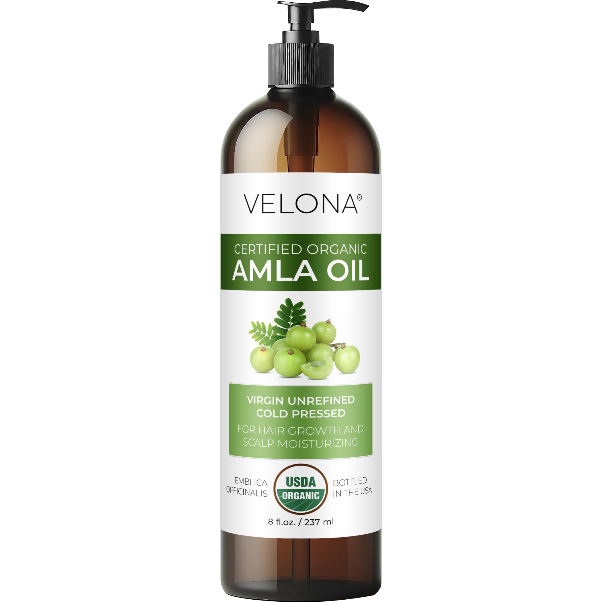 Organic Amla Oil USDA Certified - 8 oz | 100% Pure Cold Pressed Virgin Oil for Hair Growth, Skin & Face Care | Unrefined Natural Carrier Oil | Promotes Healthy Scalp & Shiny Hair | Perfect for Daily Hair Treatment & Massage Therapy