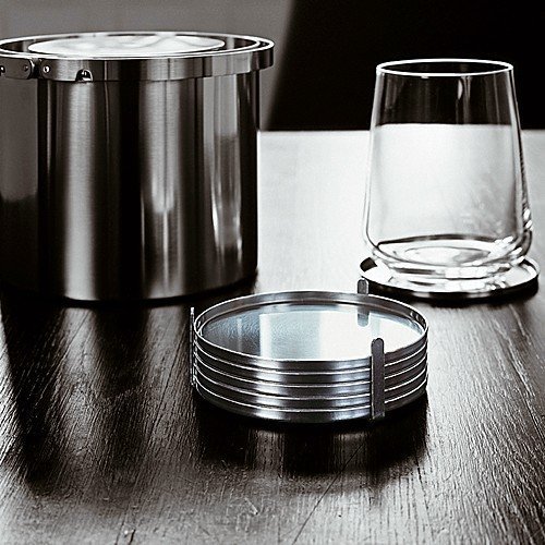 Stelton 6-Piece Stainless Steel Coasters Set - Elegant Drink Protectors for Coffee Tables, Bars & Home Decor
