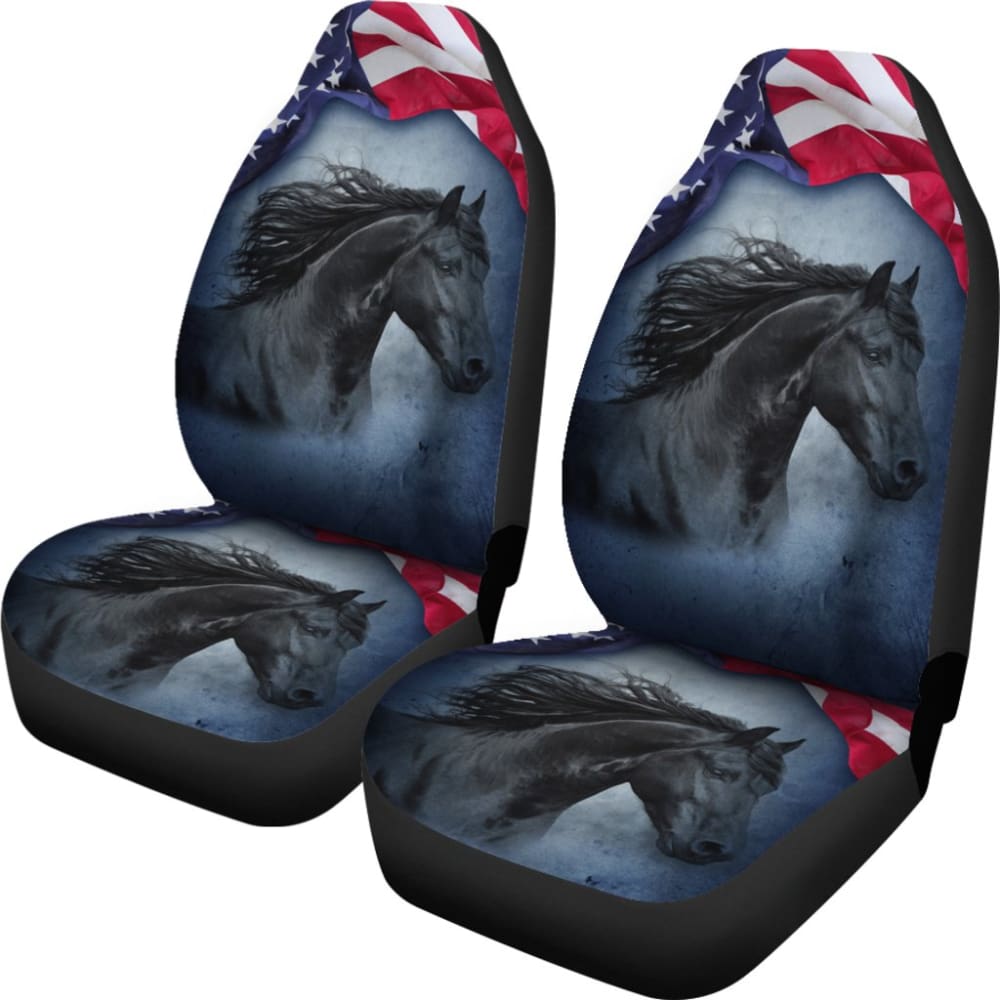 American Flag Wild Horse Car Seat Covers for Trucks & SUVs - Durable Neoprene Protection - Perfect for Road Trips & Patriotic Decor