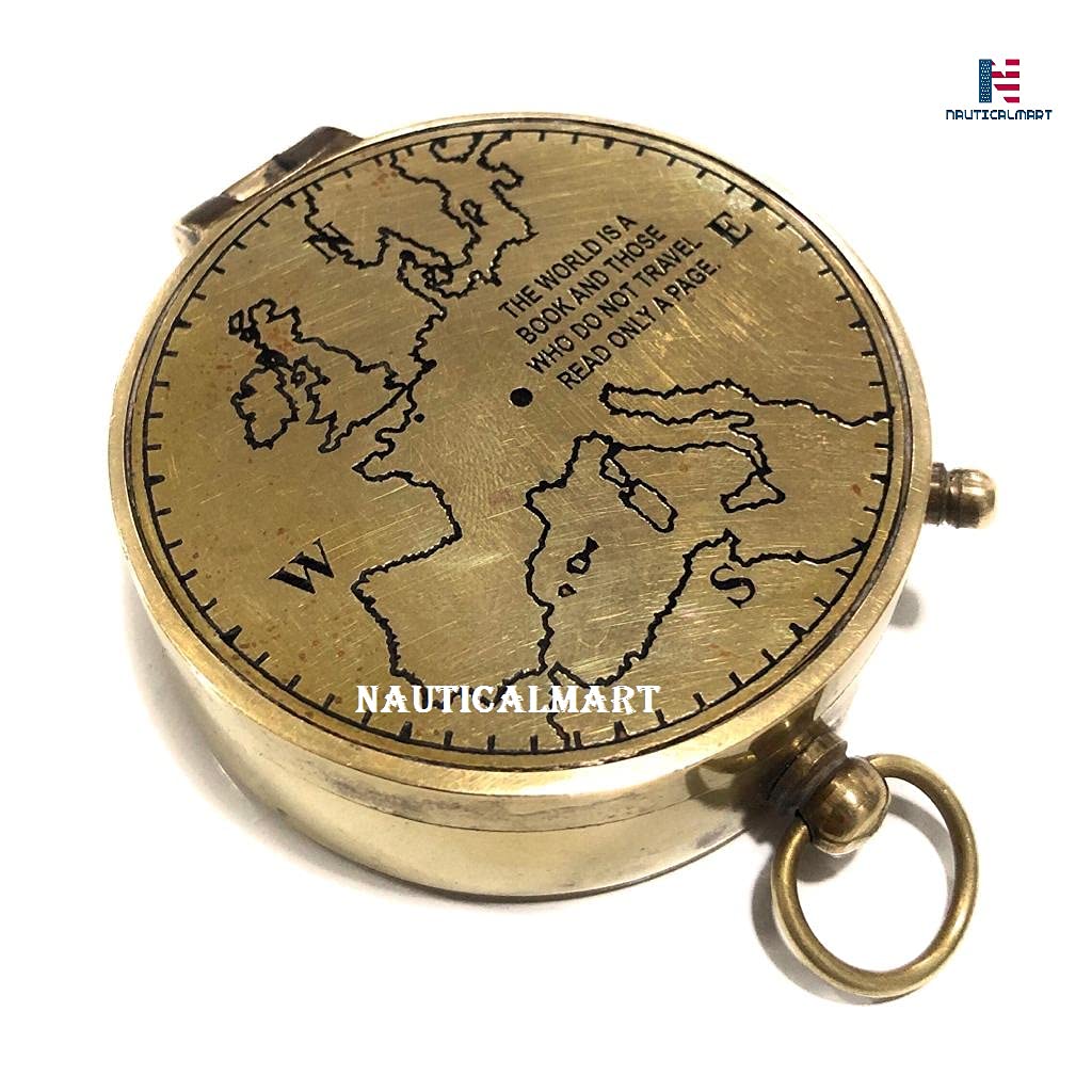 Nautical-Mart World Map Compass Gift Set - Inspirational Travel Gifts for Baptism, Confirmation, Missionary, Birthday, Wedding & Anniversary - Unique Corporate & Father's/Mother's Day Presents - Perfect for Adventurers, Graduates & Wanderlust Souls