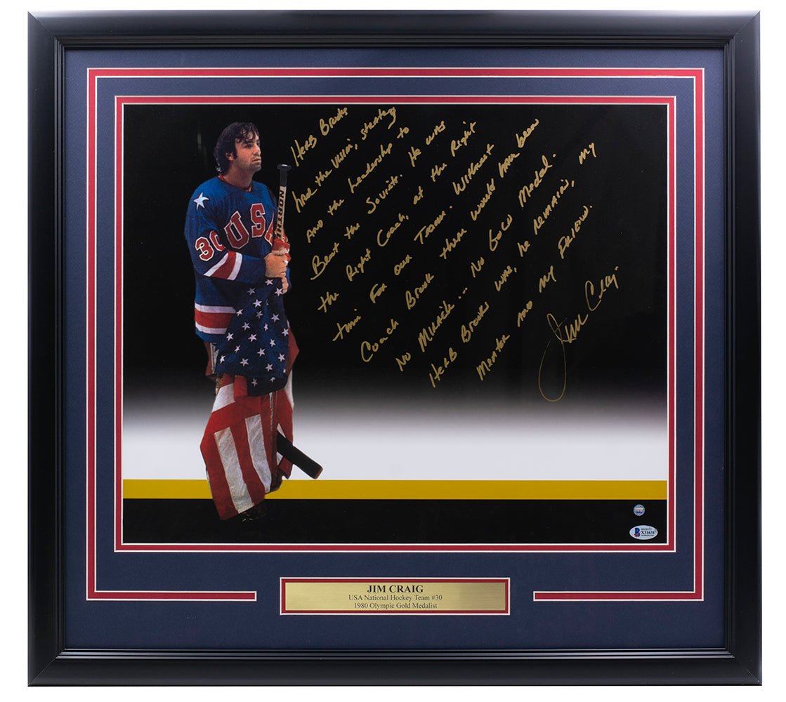 Jim Craig Autographed Signed 16x20 Framed Team USA Hockey Photo - Steiner BAS - Perfect for Sports Memorabilia Collectors & Man Cave Decor
