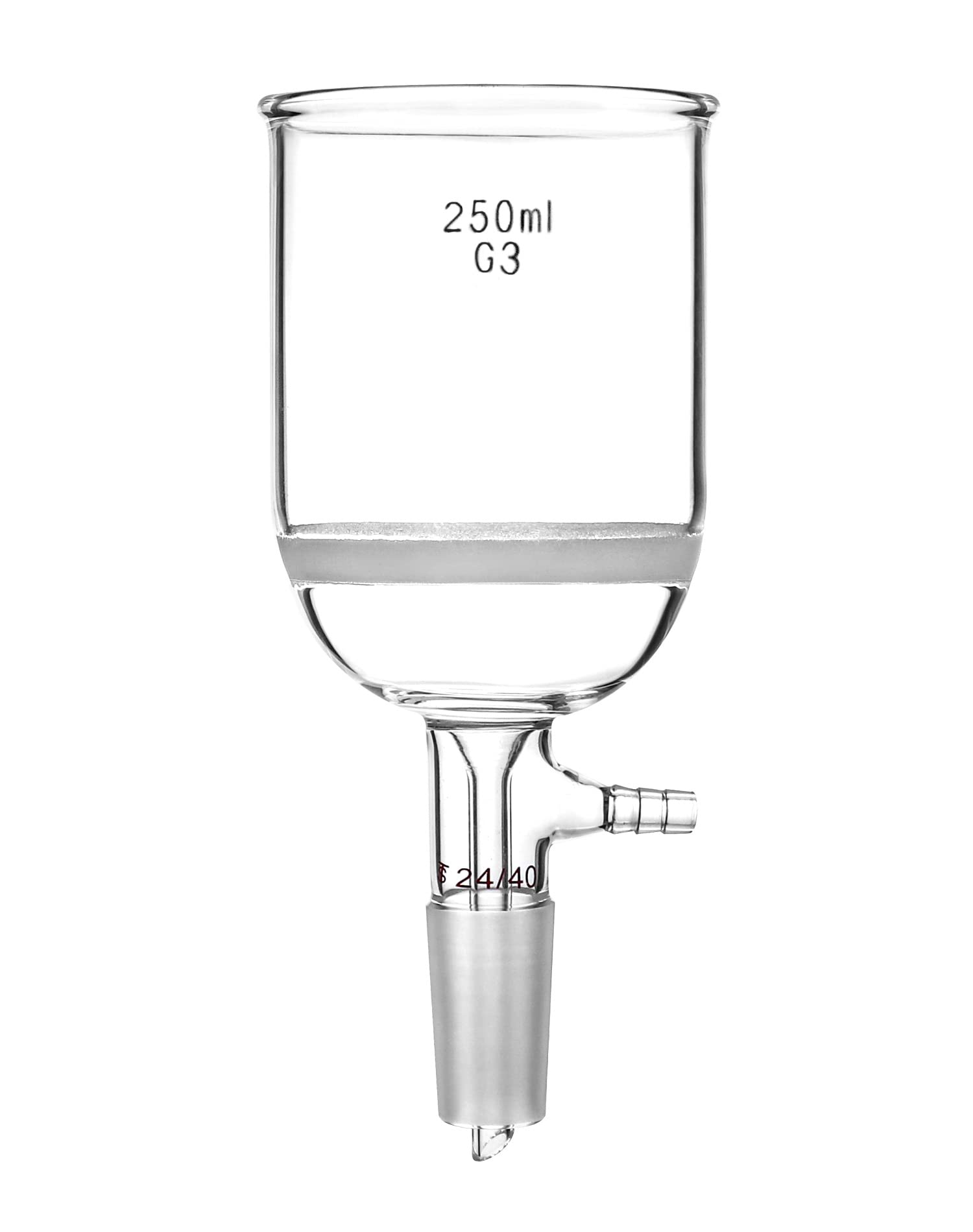 QWORK 250ml Borosilicate Glass Buchner Funnel with 24/40 Standard Taper Joint & G3 Medium Frit - Lab Vacuum Filtration Equipment for Chemistry, Biology Experiments & Scientific Research