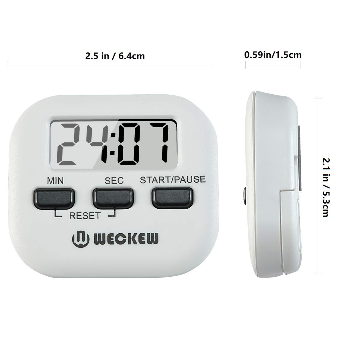 WECKEW 2 Pack Digital Kitchen Timer with Loud Alarm - Magnetic Countdown Stopwatch with Big Display, Stand & Hanging Hole - Perfect for Cooking, Baking, Shower, Bathroom, Classroom & Kids Activities (White)