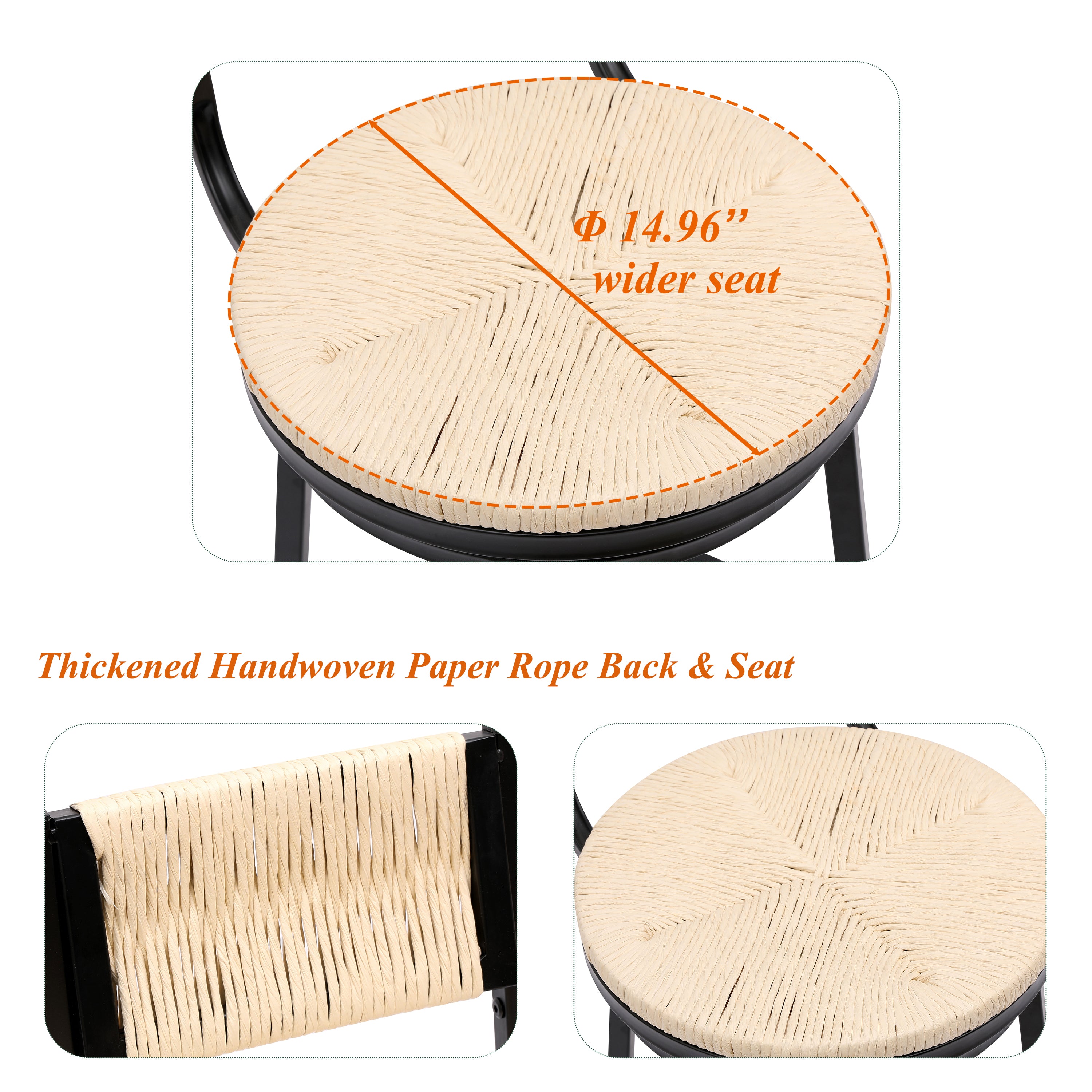 Swivel Bar Stools Set of 2 - Creamy White Counter Height Chairs with Hand Woven Paper Rope Seat & Sturdy Metal Frame - Perfect for Kitchen Island, Breakfast Bar, or Dining Counter - Modern Farmhouse Style Barstools