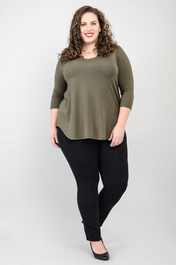 Jackie 3/4 Sleeve Women's Tops - Soft Bamboo Fabric, Khaki Color - Perfect for Yoga, Work & Casual Wear