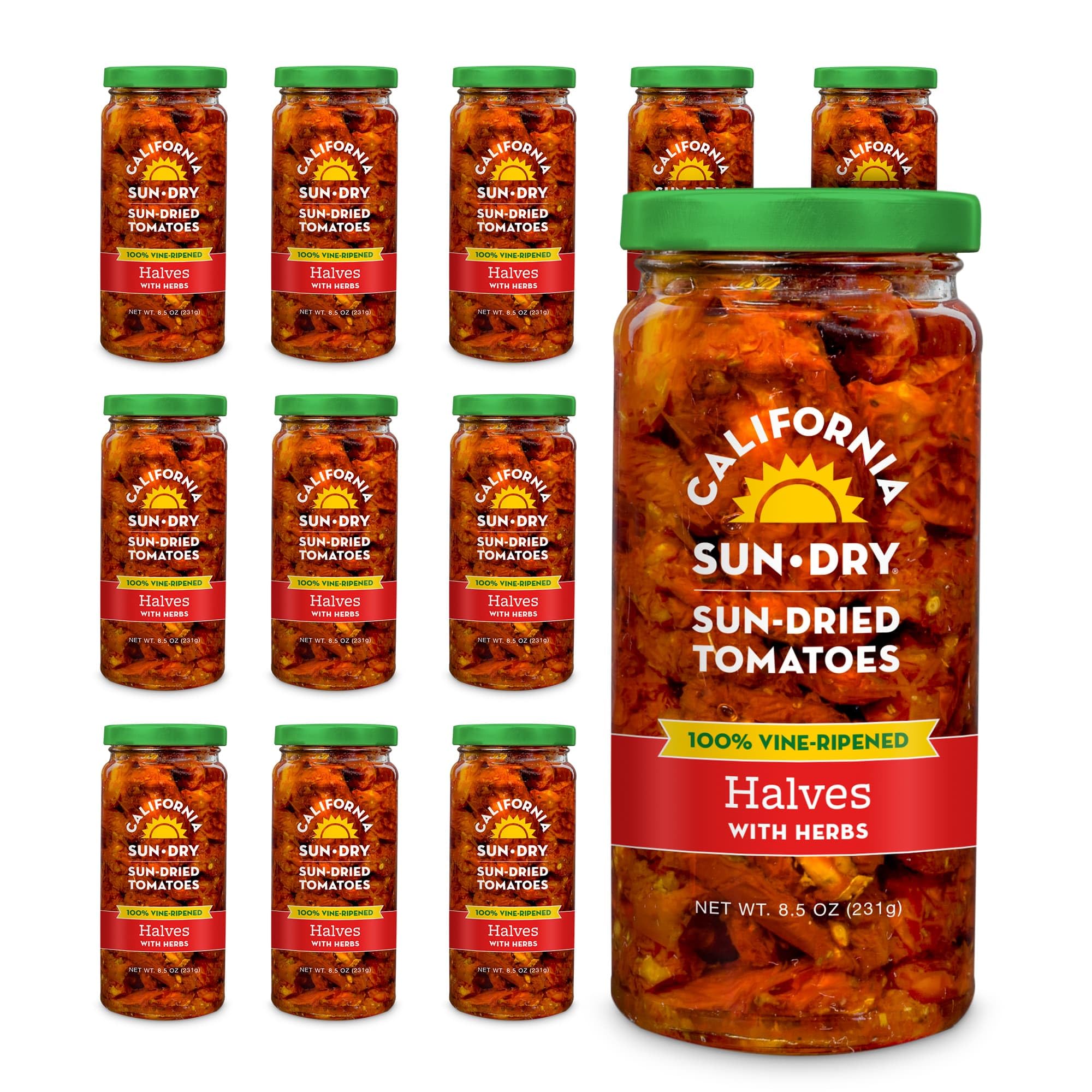 Premium Sun-Dried Tomatoes in Olive Oil with Herbs - California Sun Dry Halves, 8.5oz Jar (Pack of 12) | Gluten-Free, Antioxidant Rich, Non-GMO | Perfect for Pasta, Salads, Pizza & Mediterranean Cooking