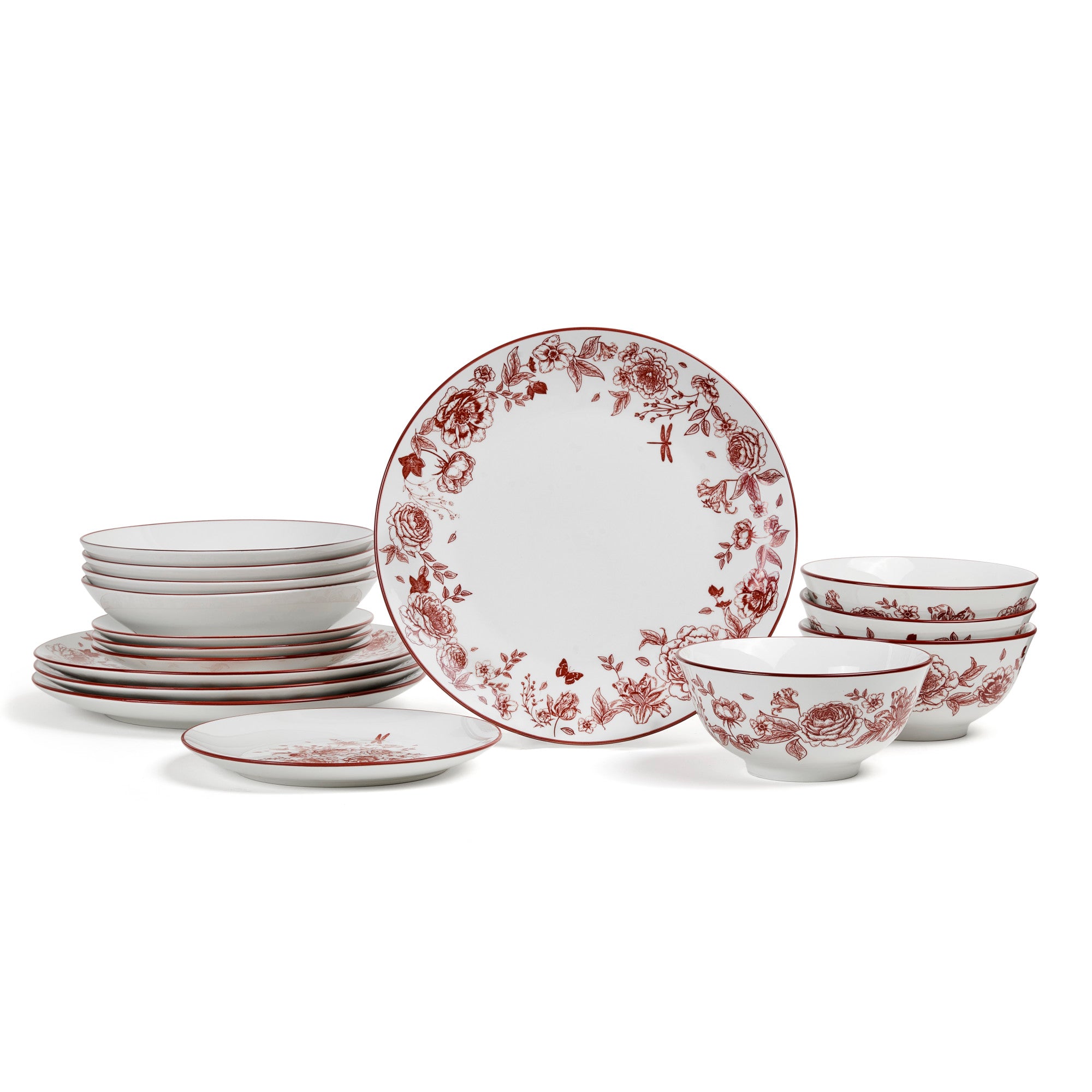 Premium Esme Porcelain Dinnerware Set - Elegant Red 16-Piece Dinnerware for Formal Dining, Holiday Entertaining & Special Occasions