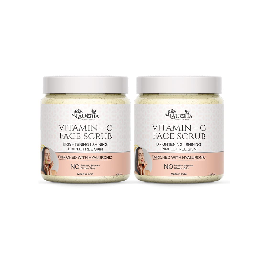 Laugha Vitamin C Face Scrub for Tan Removal & Acne Treatment - Brightening Exfoliator for Sun Damage & Pimple Repair - 100g (Pack of 2 Jars, Total 200g) - Perfect for Daily Skincare & Post-Sun Care Routine