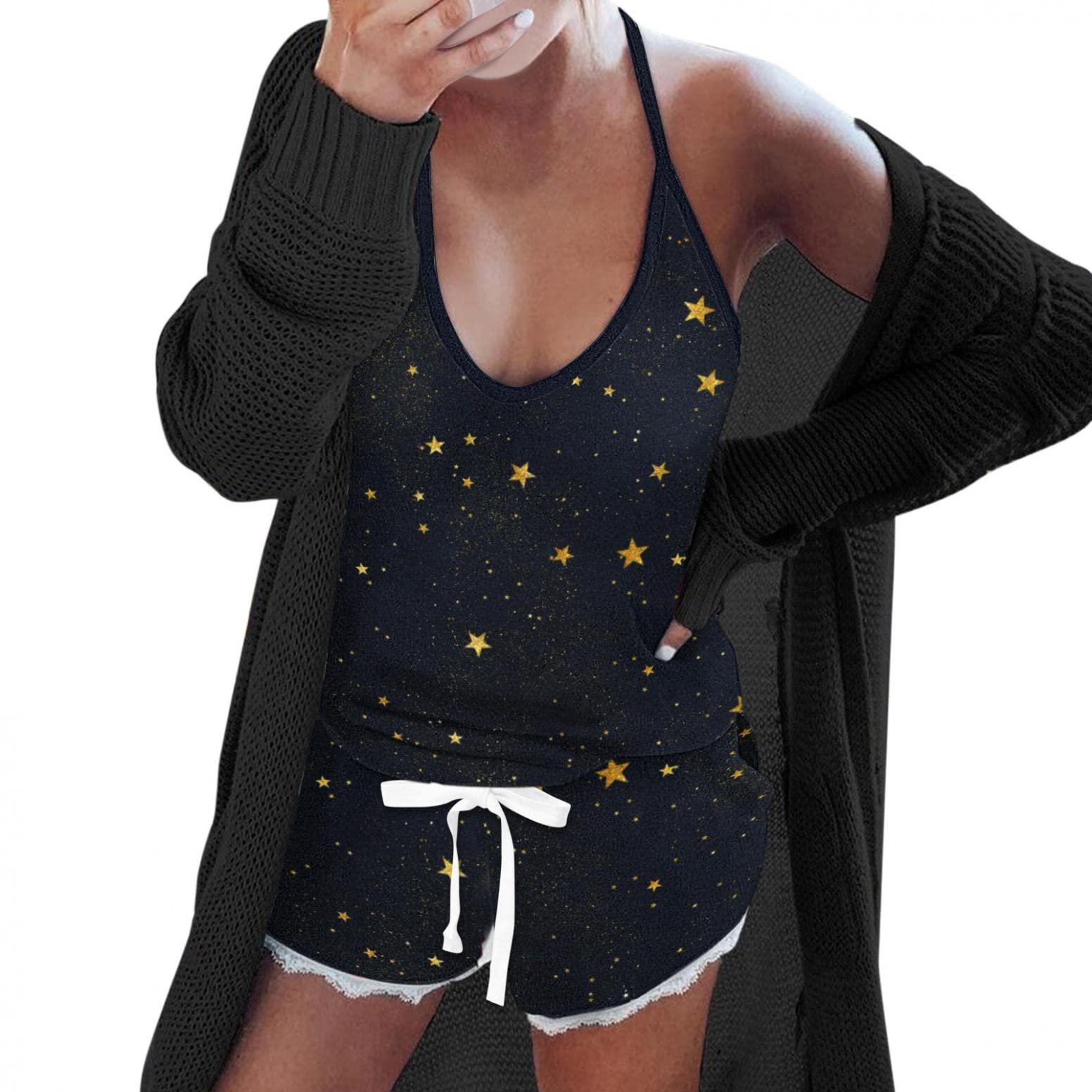 Sexy Lingerie Pajama Set for Women - Cami & Shorts Sleepwear for Bedroom