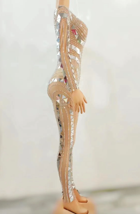 Sexy Nude Catsuit Jumpsuit - Women's Mirror Performance Costume for Dance, Party & Halloween Outfits