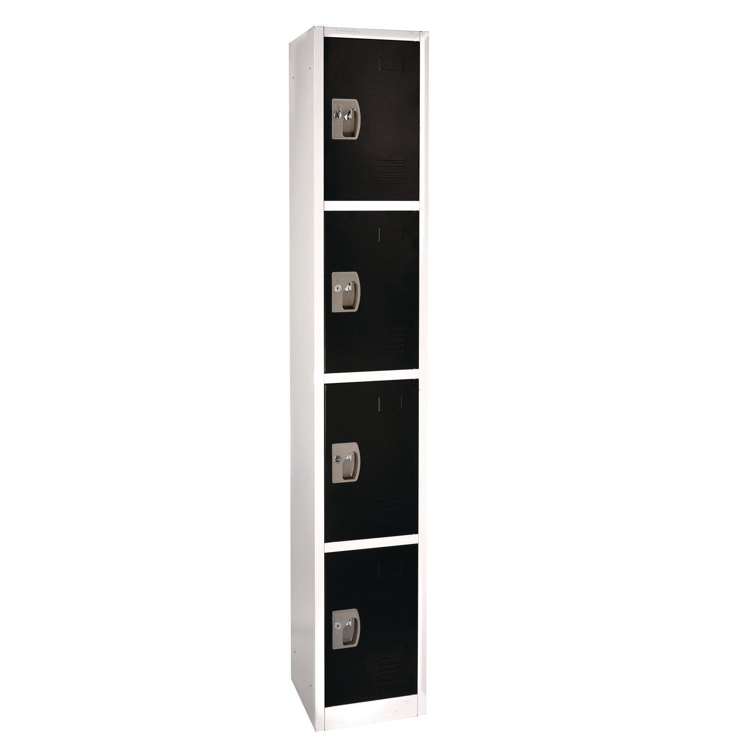 Steel Storage Locker with 4 Compartments - 12 x 12 x 72 Inches, Black - Heavy-Duty School, Gym & Office Locker for Secure Storage