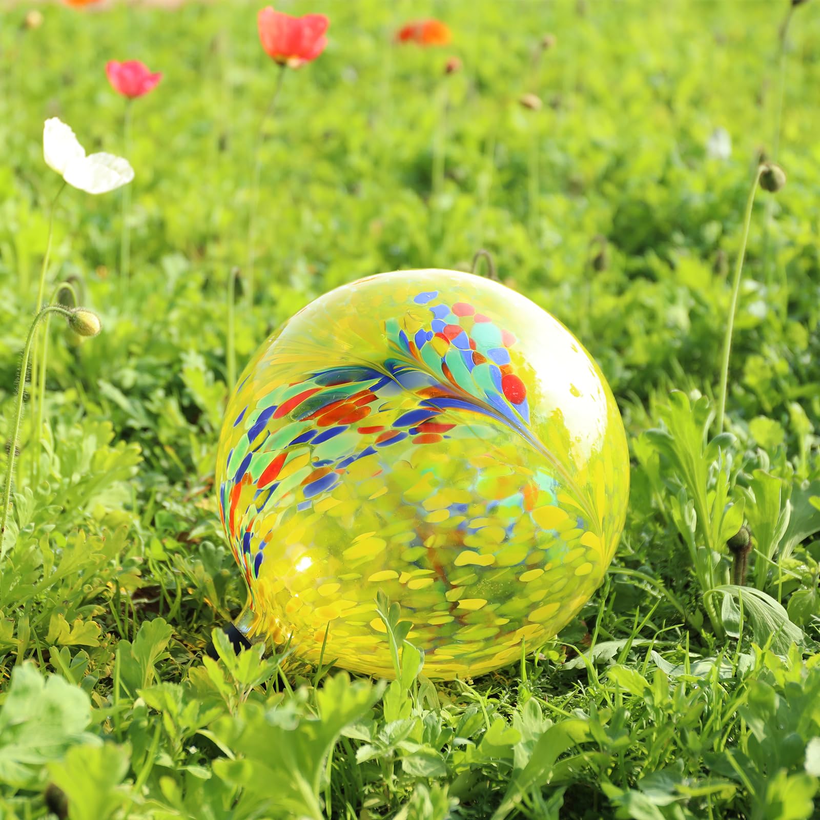 10 Inch Yellow Glass Gazing Ball - Reflective Garden Globe for Outdoor Decoration, Yard Ornament, Home & Garden Decor | Perfect for Patios, Lawns, Flower Beds & Landscape Design