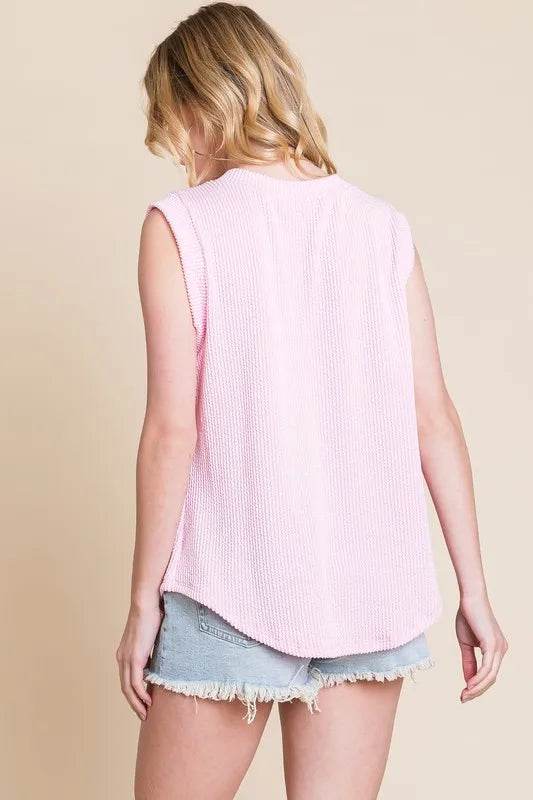 Bombom Rib Knit V-Neck Tank Top for Women - Soft Stretch Pink Camisole | Casual Wear, Layering, Summer Outfits