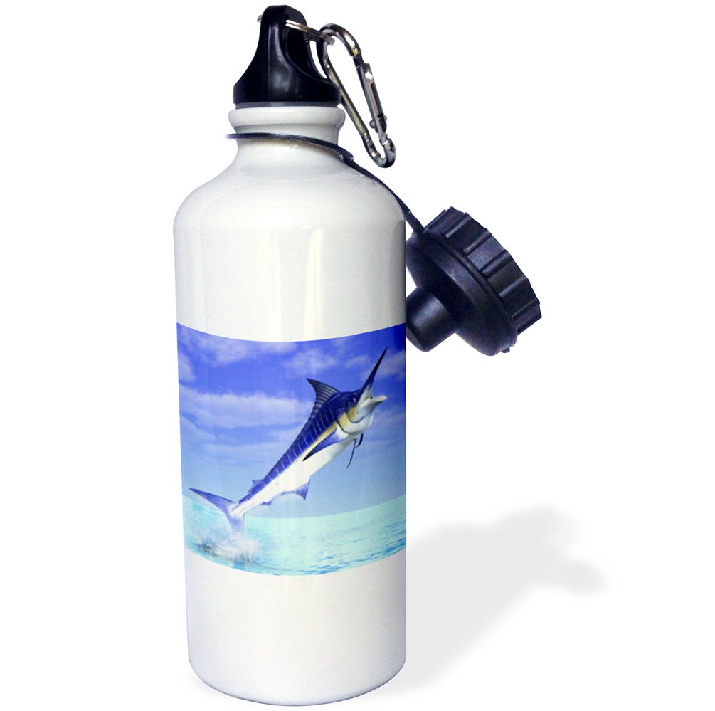 3D Rose Marlin Fish Sports Water Bottle - 21 oz Insulated Stainless Steel White - Perfect for Gym, Hiking & Outdoor Activities