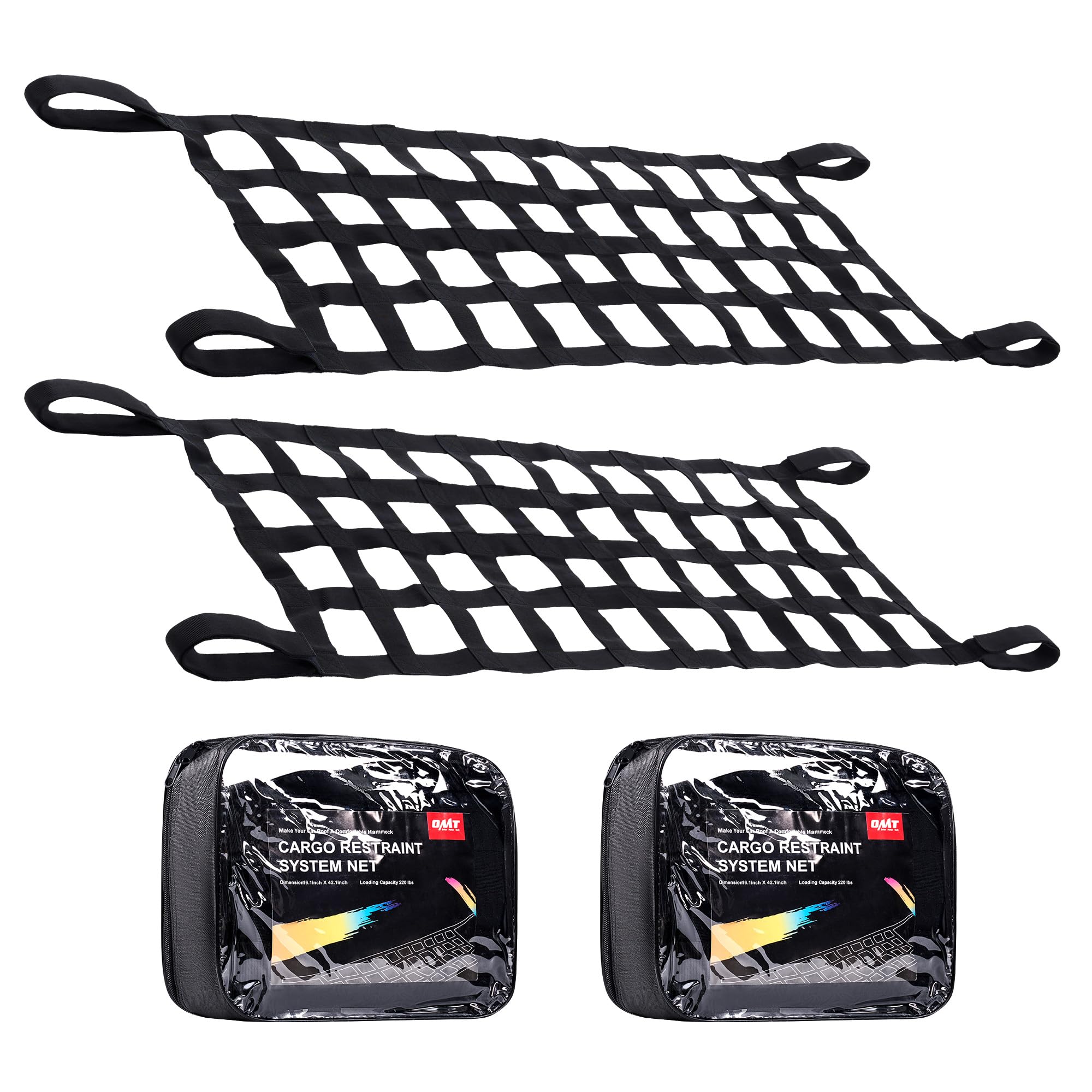 Orion Motor Tech 2-Pack Mesh Cargo Net for Jeep Wrangler (1987-2022 YJ/TJ/JK/JL) & Gladiator JT | Rooftop Hammock Accessory | Heavy-Duty Storage Netting for 2-Door & 4-Door Models | Perfect for Camping, Road Trips & Outdoor Adventures