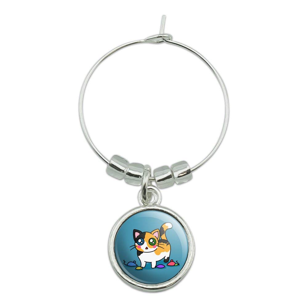 Calico Kitten Wine Glass Charm - Cute Cat Drink Marker for Parties, Wine Tasting & Gifts - Unique Cat Lover Accessory for Wine Glasses