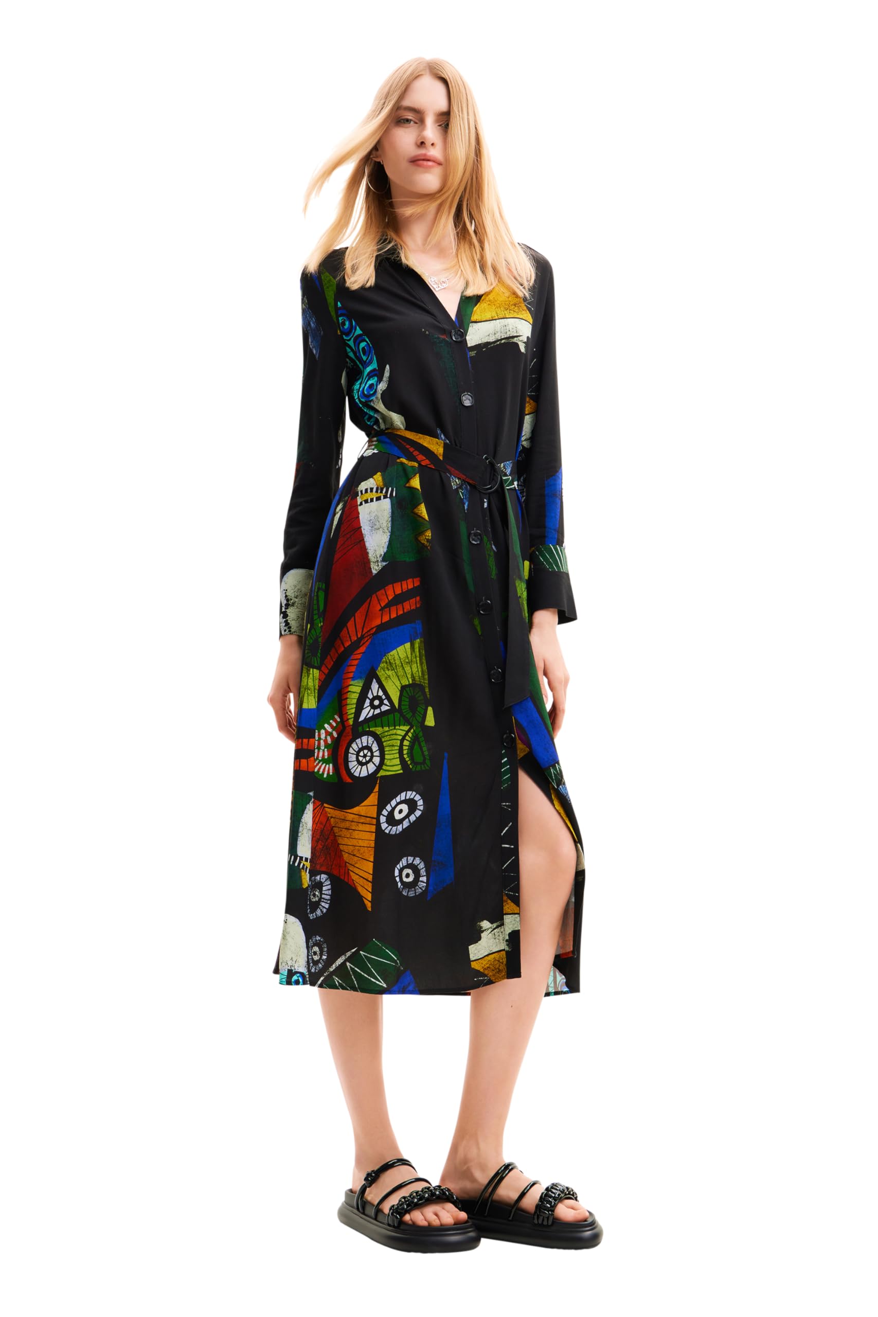Desigual Women's Long Sleeve Dress - Elegant Floral Print Maxi Dress for Casual Wear, Office & Special Occasions