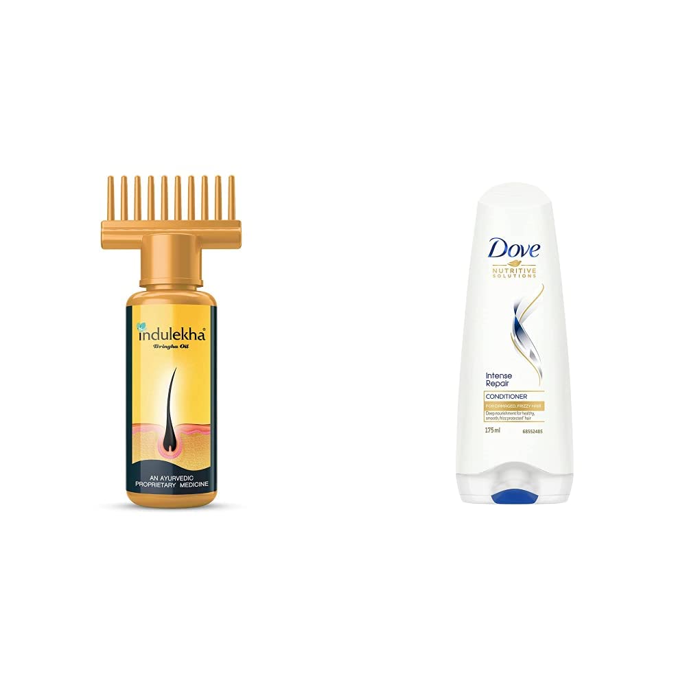 Indulekha Bhringa Hair Oil 100ml & Dove Hair Therapy Intense Repair Conditioner 175ml - Natural Hair Growth & Deep Repair for Dry Damaged Hair - Perfect for Daily Hair Care Routine & Scalp Treatment