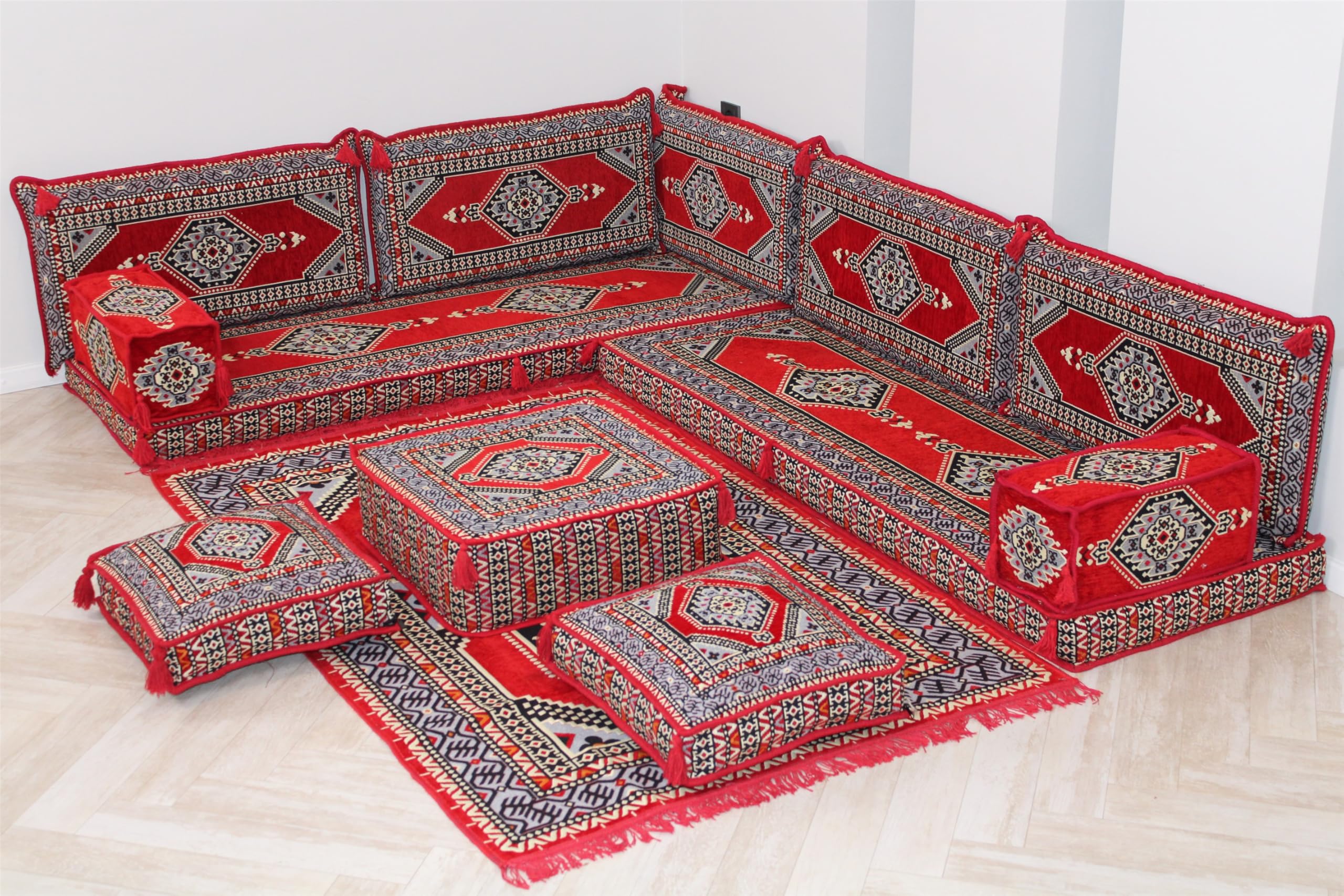 Arabic Corner Sofa Set with Standard Foam - Traditional Majlis Floor Seating for Living Room, Lounge & Cultural Gatherings | Comfortable Arabic Couches & Sofas for Home Decor
