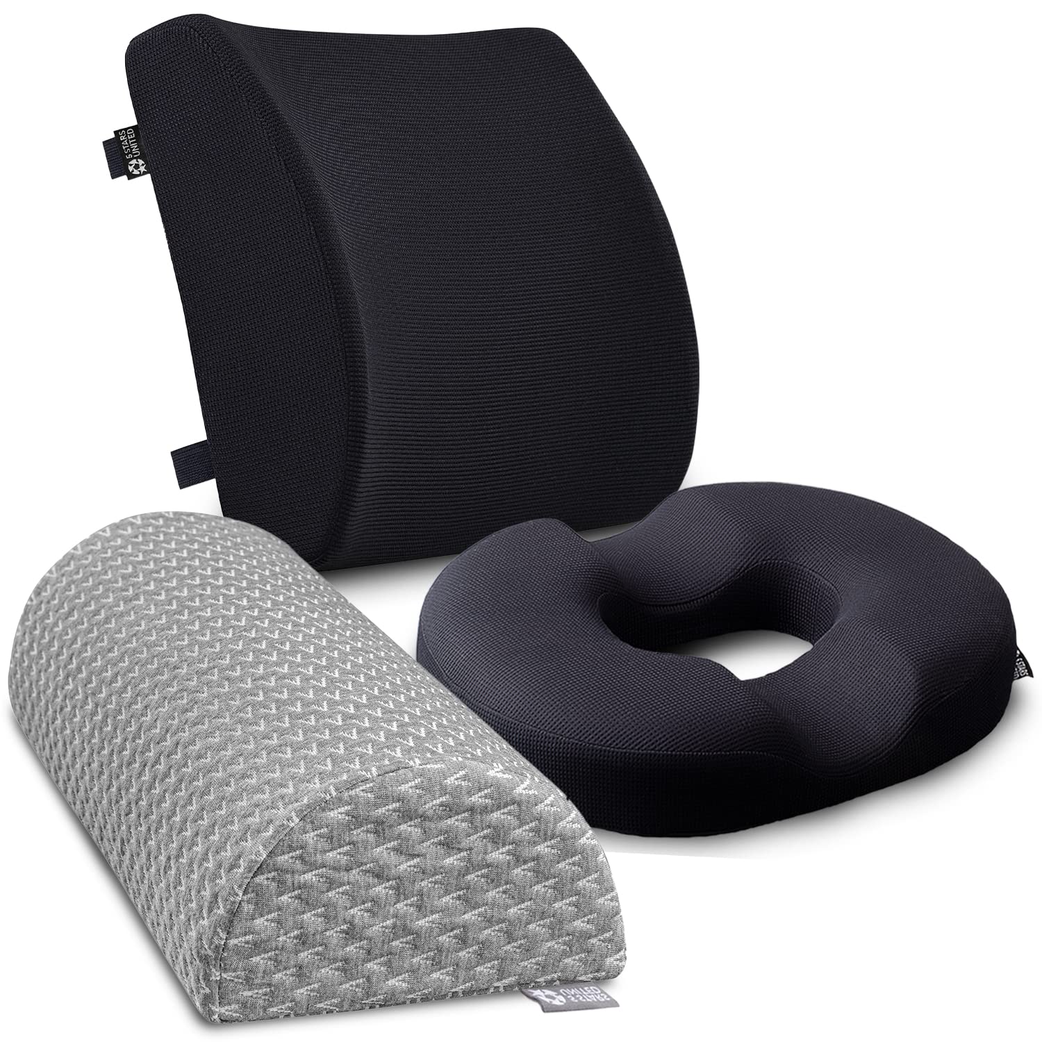 5 Stars United Half Moon Bolster Semi-Roll Pillow - Grey Donut Pillow Cushion for Back Support | Office Chair Lumbar Support | Perfect for Home, Office & Car Use