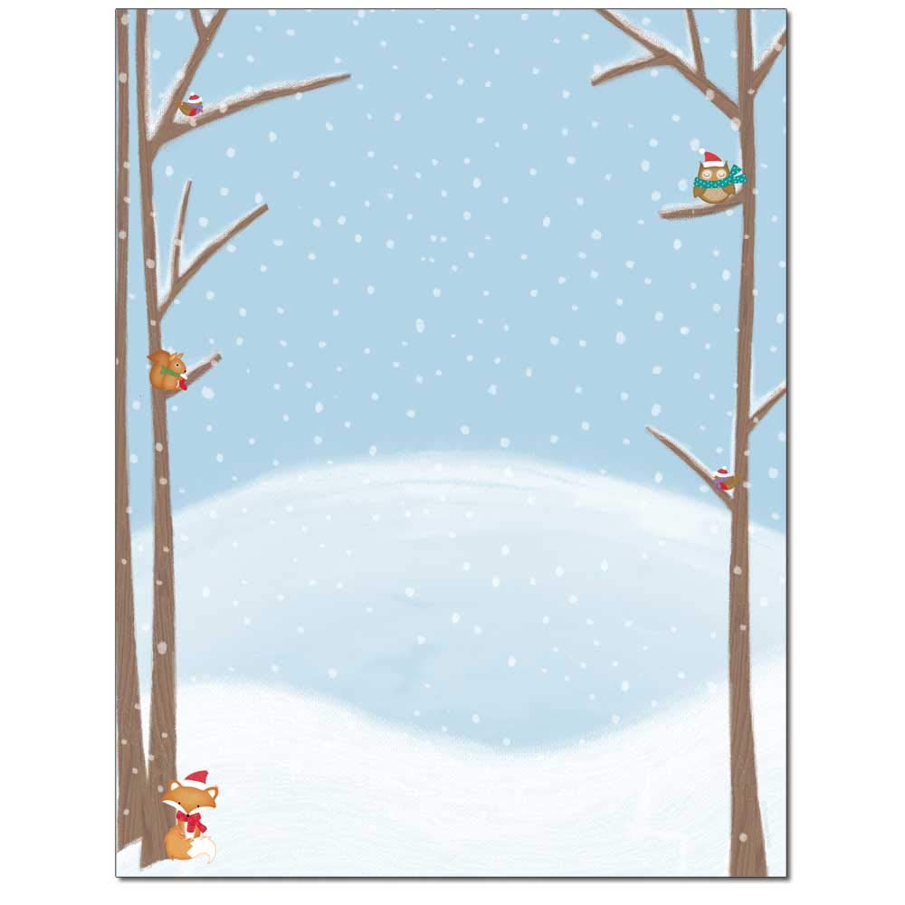 Snowy Friends Letterhead Laser & Inkjet Printer Paper - 25 Sheets Premium Quality for Holiday Cards, Business Correspondence & Craft Projects
