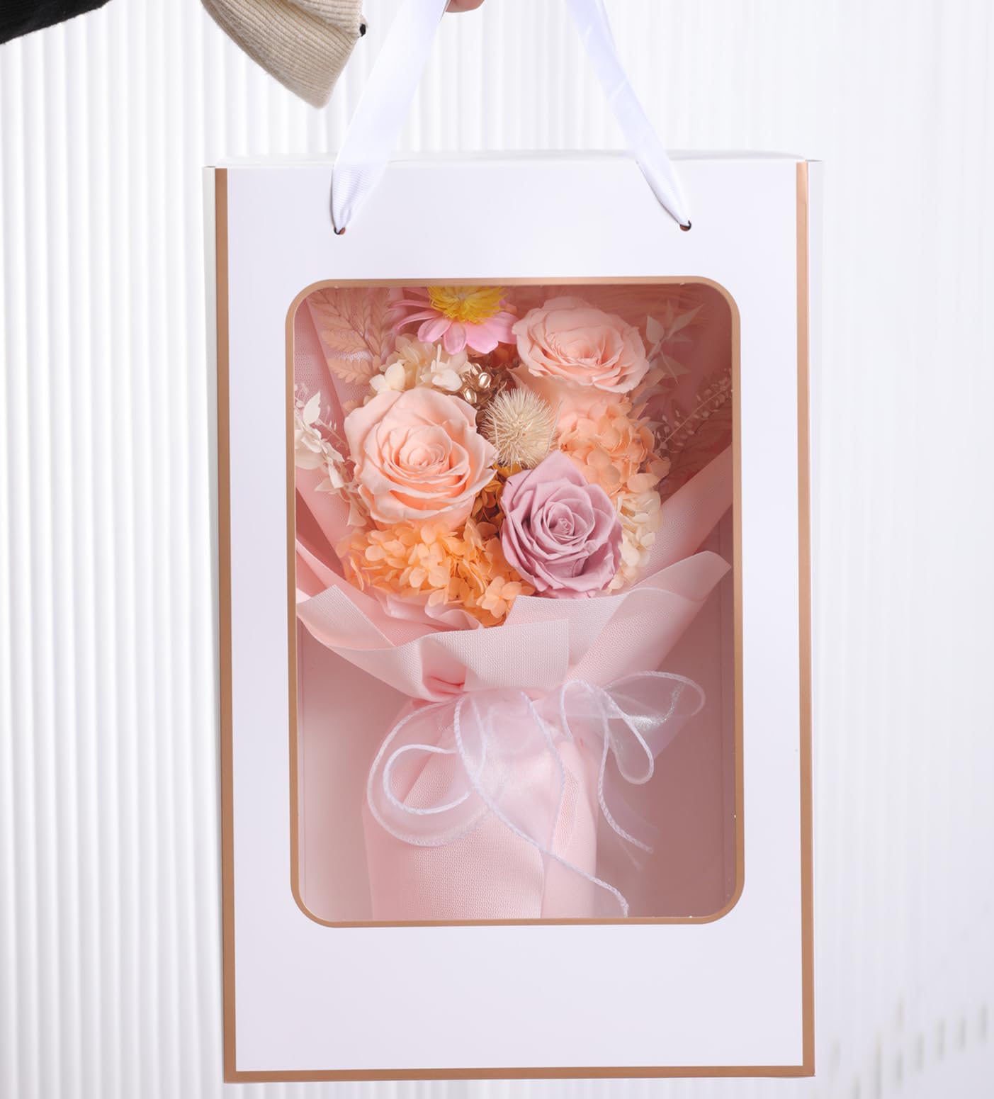 Lovenfold Preserved Flowers Bouquet - Long Lasting Champagne Roses (1-3 Years) | Birthday Gifts for Women, Mom, Grandma, Wife & Friends | Perfect for Home Decor, Wedding Centerpieces & Special Occasions