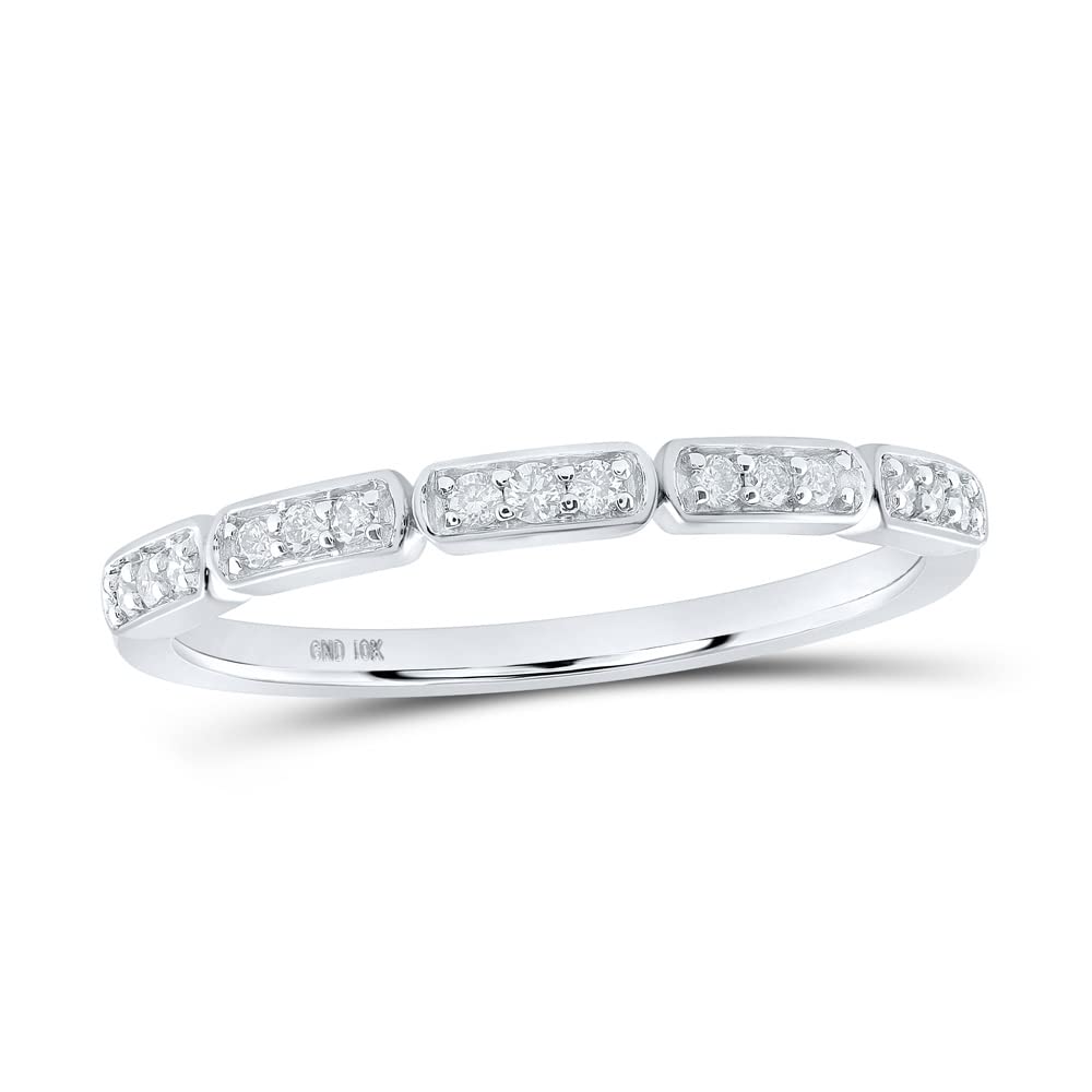 10K White Gold Women's Round Diamond Stackable Band Ring - 1/8 Cttw, Size 4-10 | Perfect for Wedding, Anniversary, or Everyday Elegance