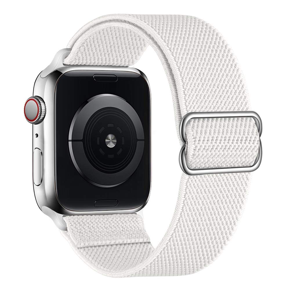 Stretchy Nylon Solo Loop Bands for Apple Watch 38mm 40mm 41mm - Adjustable Braided Sport Strap Compatible with iWatch Series 7/6/5/4/3/2/1 SE - Perfect for Running, Workout & Daily Wear (White)