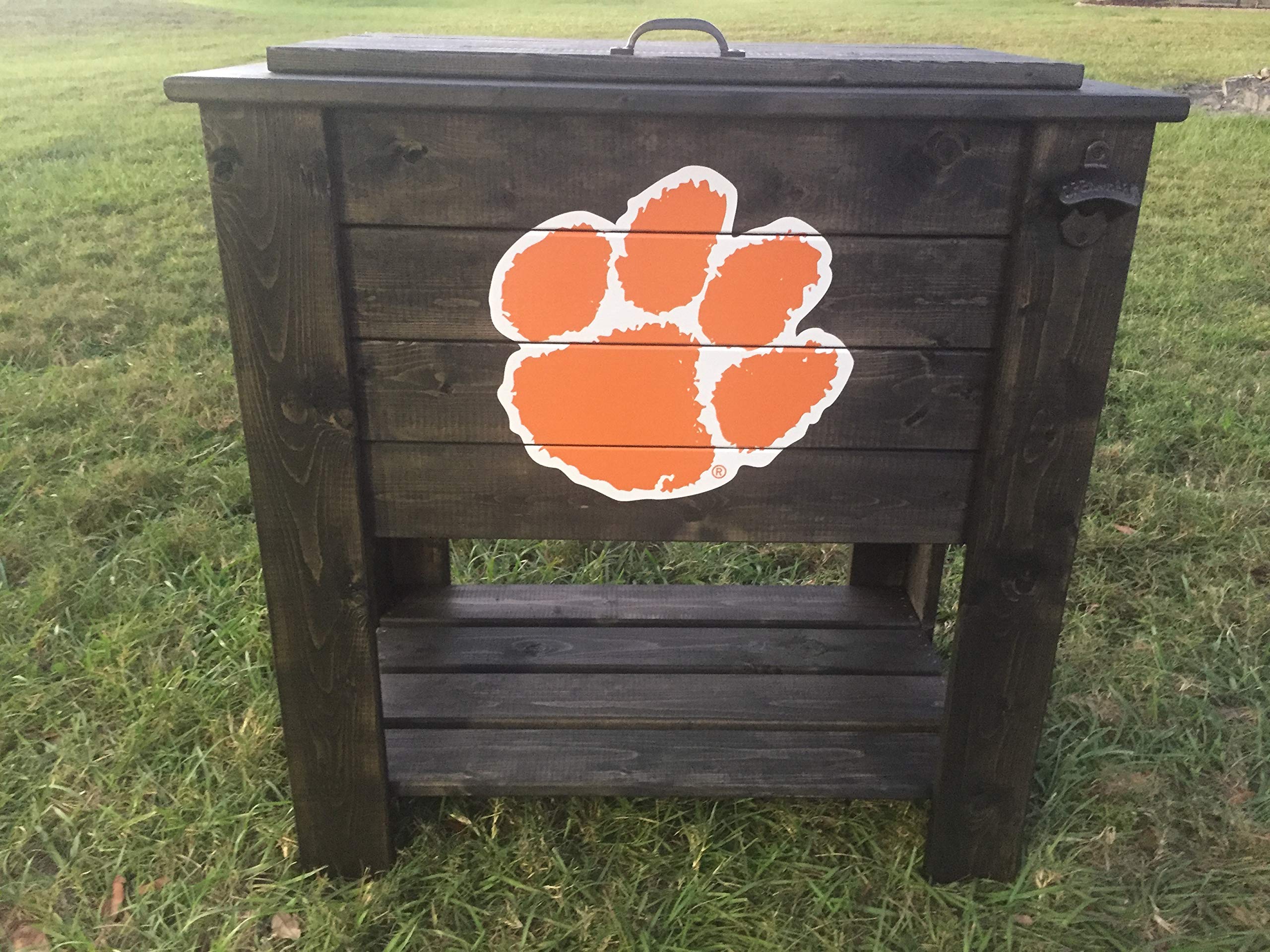 Ebony Stained Wood Cooler Stand with Shelf - Durable Outdoor Drink Holder for Picnics, BBQs, and Backyard Parties