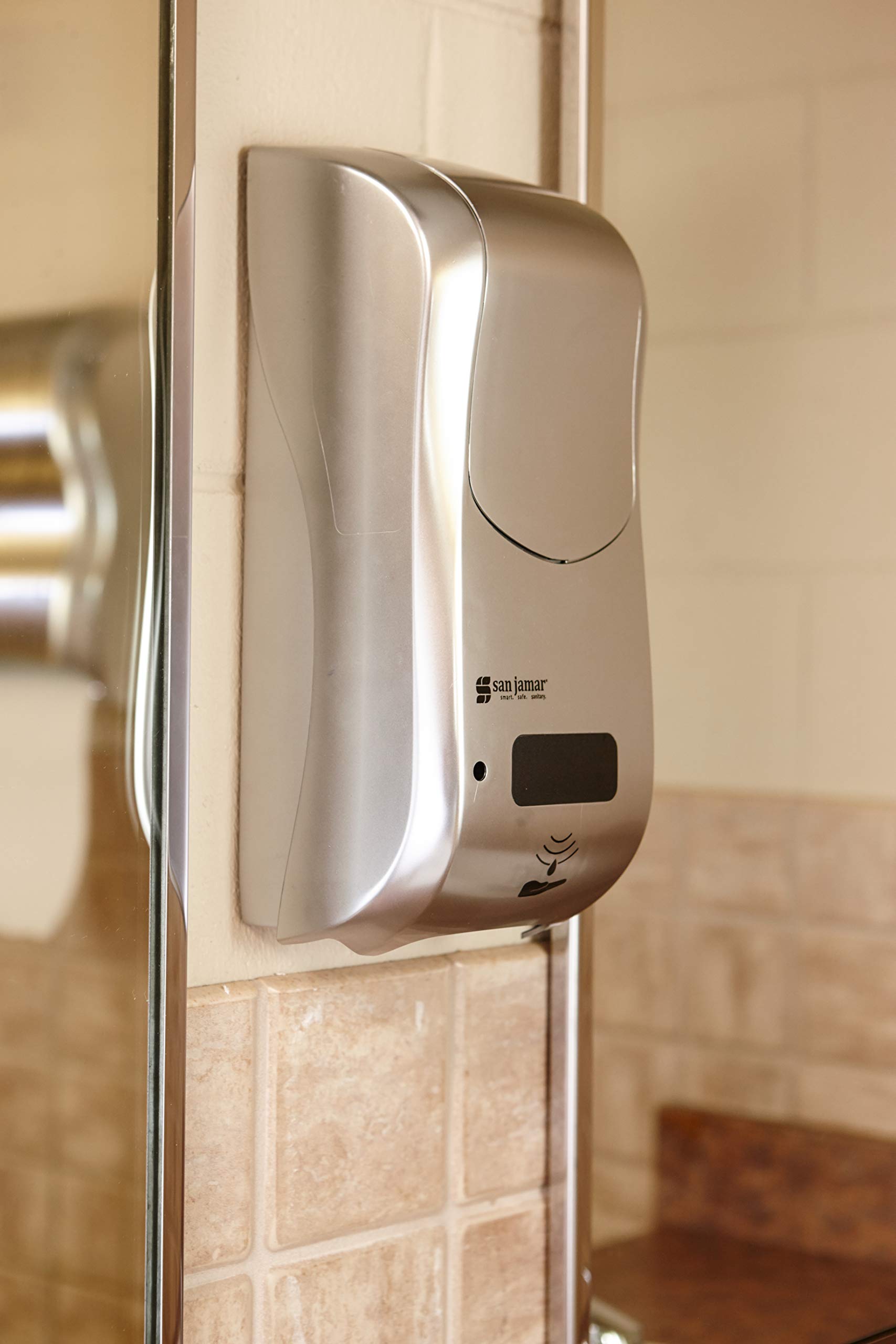 San Jamar Classic Rely Hybrid Electronic Soap Dispenser - 900ml Touchless Hand Sanitizer & Lotion Dispenser for Bathroom, Kitchen, Restaurant - Stainless Steel Look Plastic Dispenser - Ideal for Home, Office, and Commercial Use