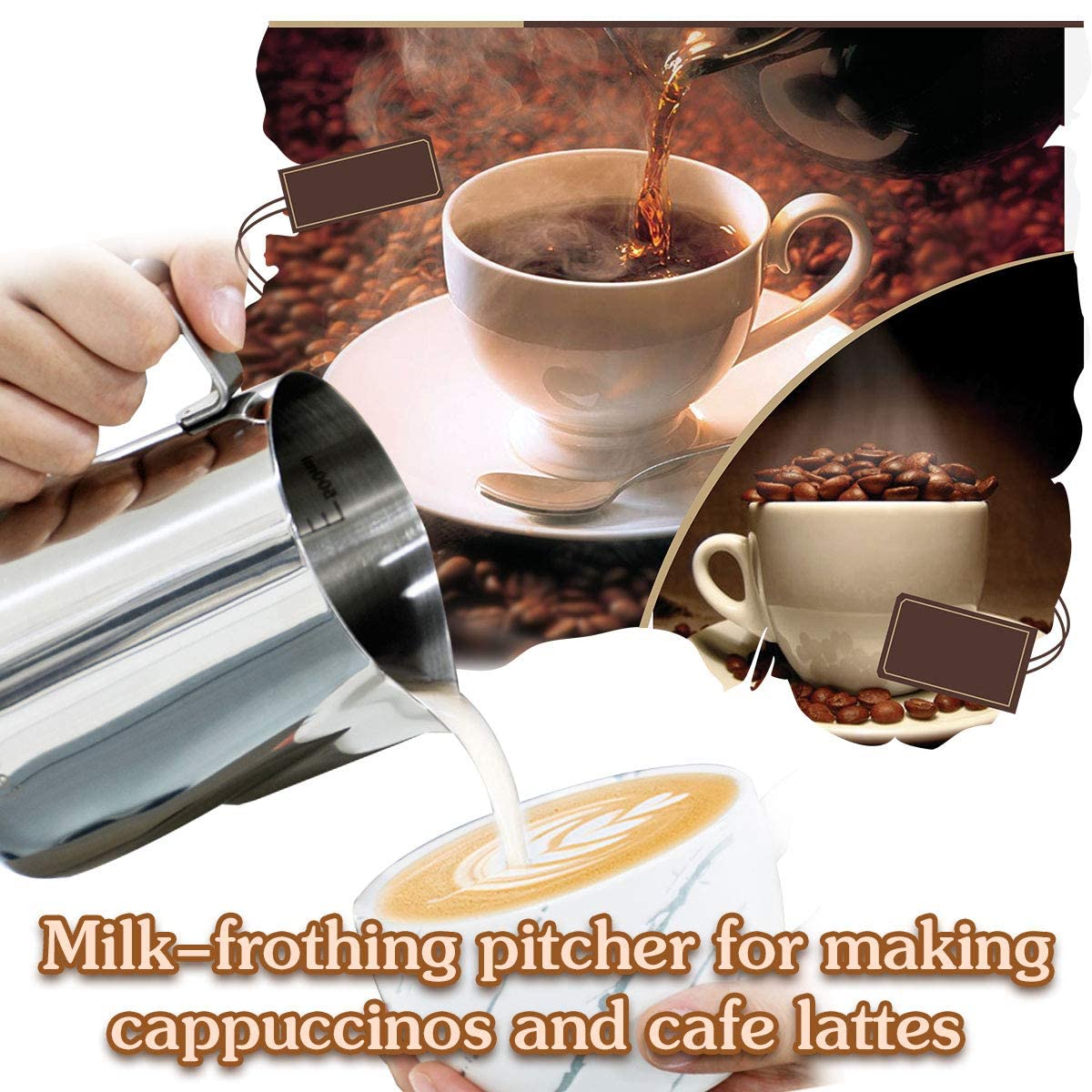 3D Creations 900ml Stainless Steel Milk Frothing Pitcher - Professional Latte Art Jug for Espresso, Cappuccino & Coffee - Perfect for Home Baristas & Coffee Shops