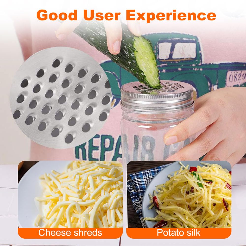 2024 Upgraded Mason Jar Grater Lid - Multipurpose Shredder & Food Storage Container for Kitchen, Vegetables, Cheese & Lemon | Durable Canning Lids with Grinder (2.75+3.42 Inch) | Perfect for Meal Prep, Canning & DIY Projects